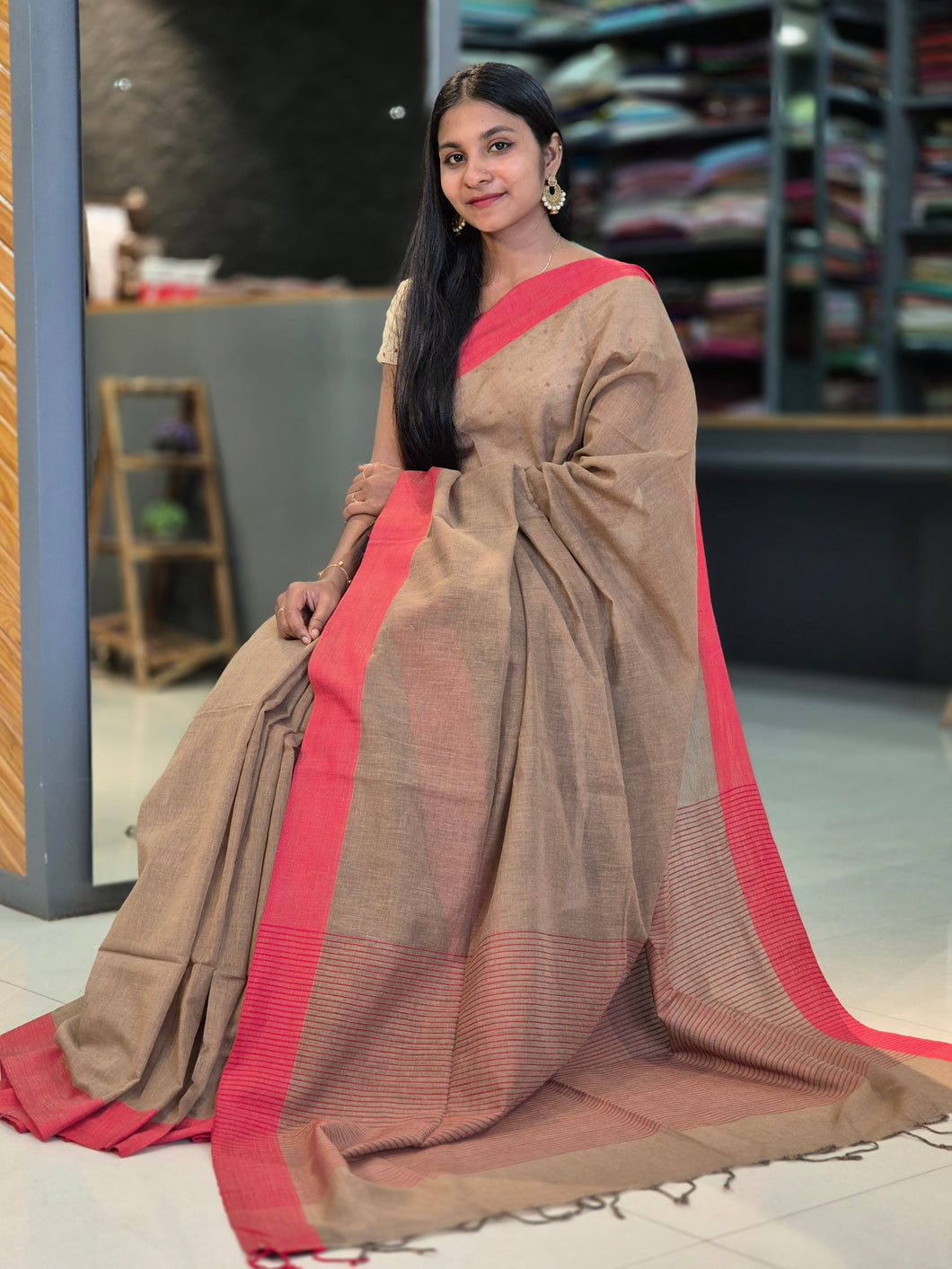 Contrast Border Cotton Blended Saree | SUM105