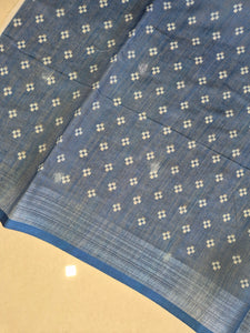 Indigo Printed Bhagalpuri Linen Saree | BLD272
