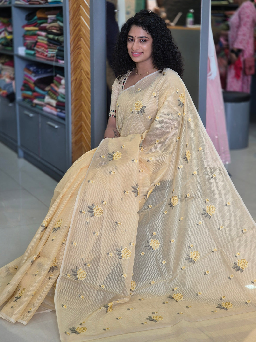 Floral Embroidery Check Organza Saree | BLD305