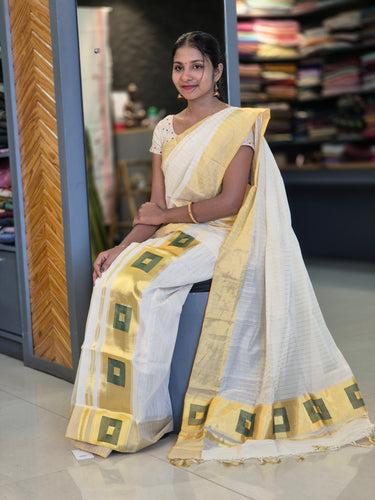 Square Buta Border Design Balaramapuram Handloom Set Mundu| KL247