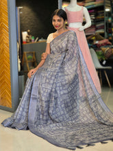 Geometrical Pattern Bhagalpuri Linen Saree | BLD259