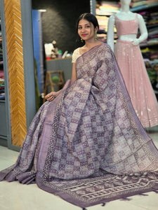 Geometrical Pattern Bhagalpuri Linen Saree | BLD256