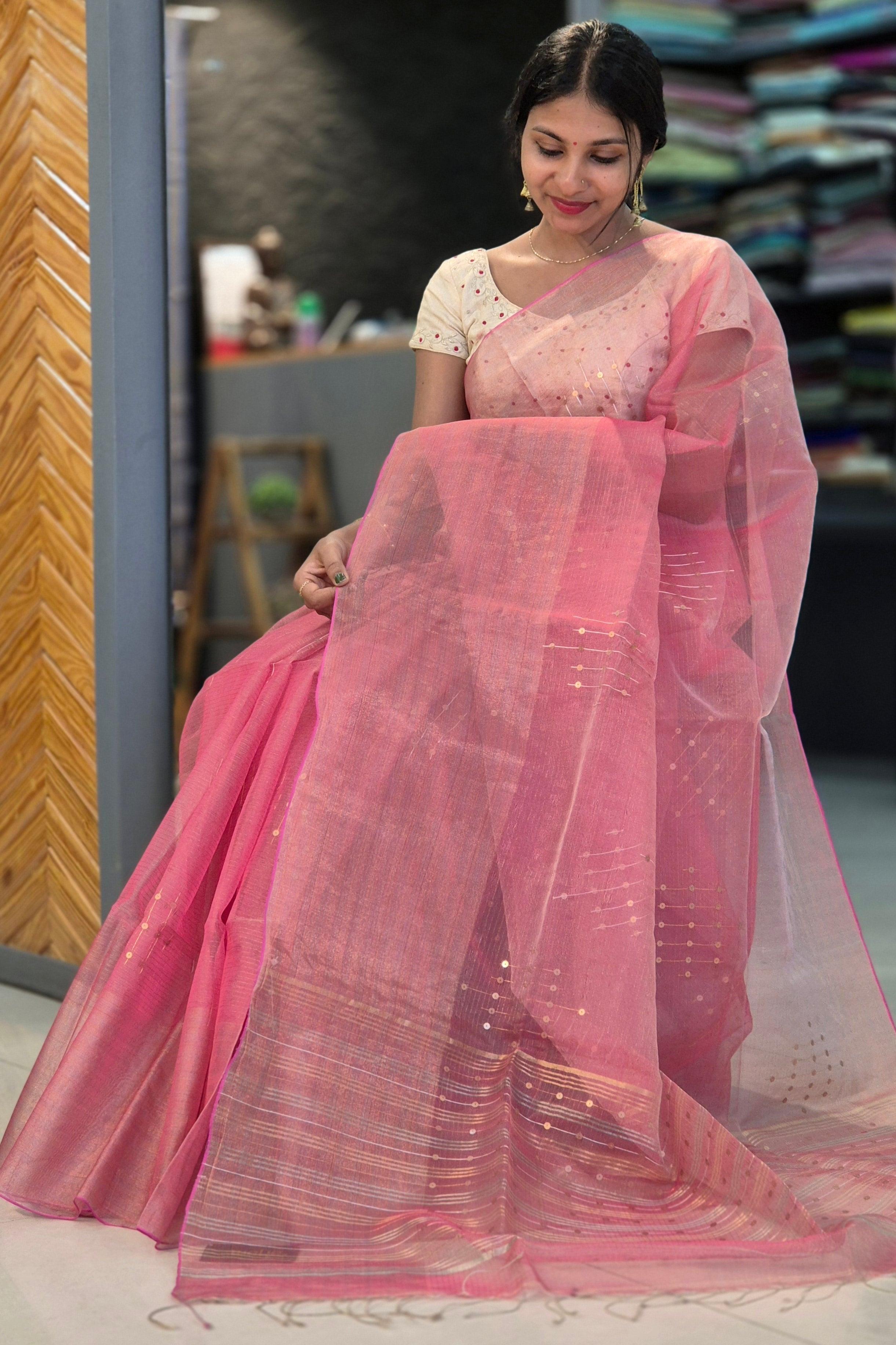 Self Stripe Weaving Tussar Organza Saree | RGD207