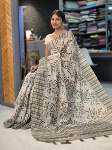 Leaf Pattern & Kantha Highlighted Semi Silk Saree | SBP180
