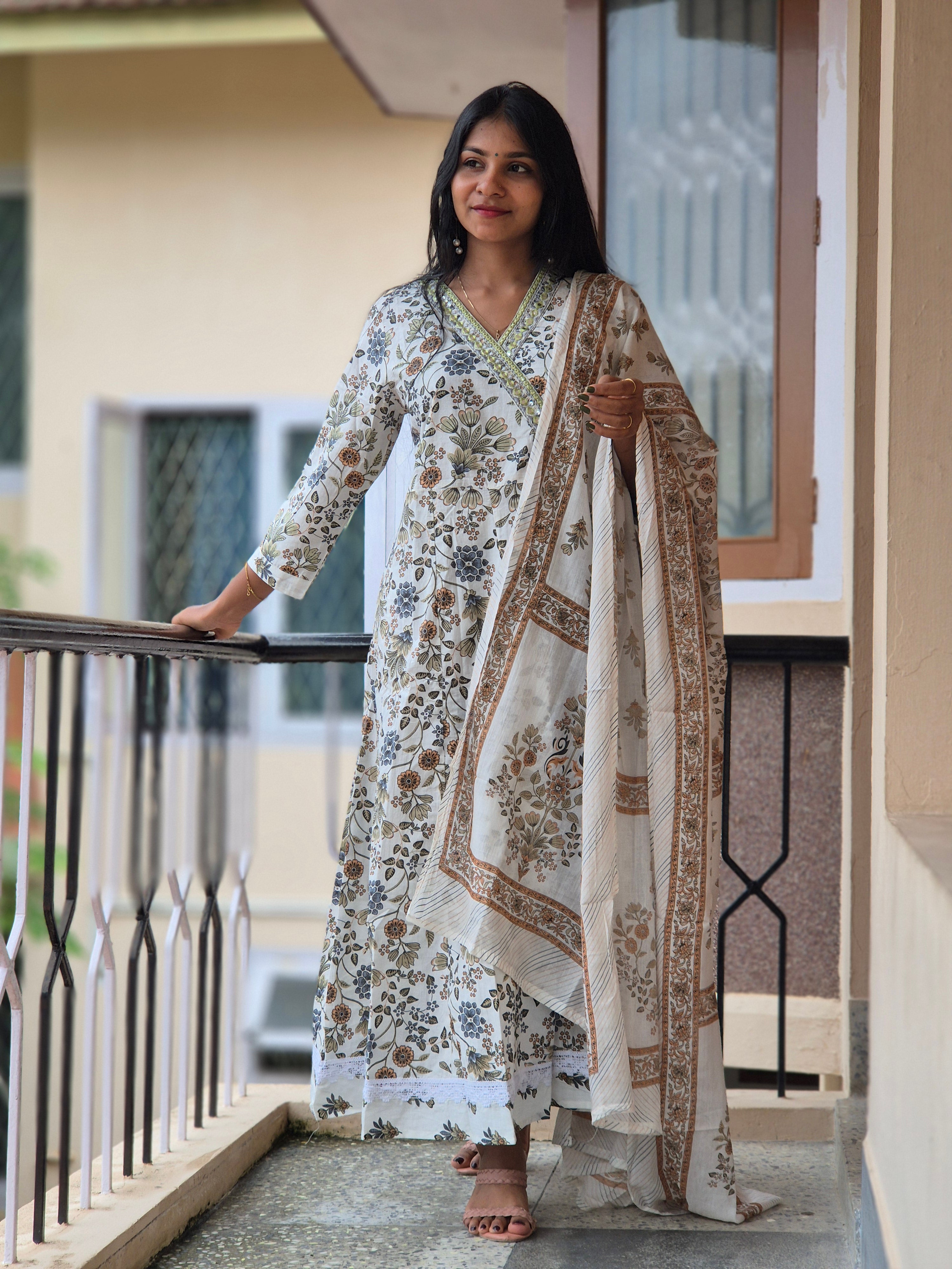 Angrakha Pattern With Printed Design Cotton Kurta Set | NCF162