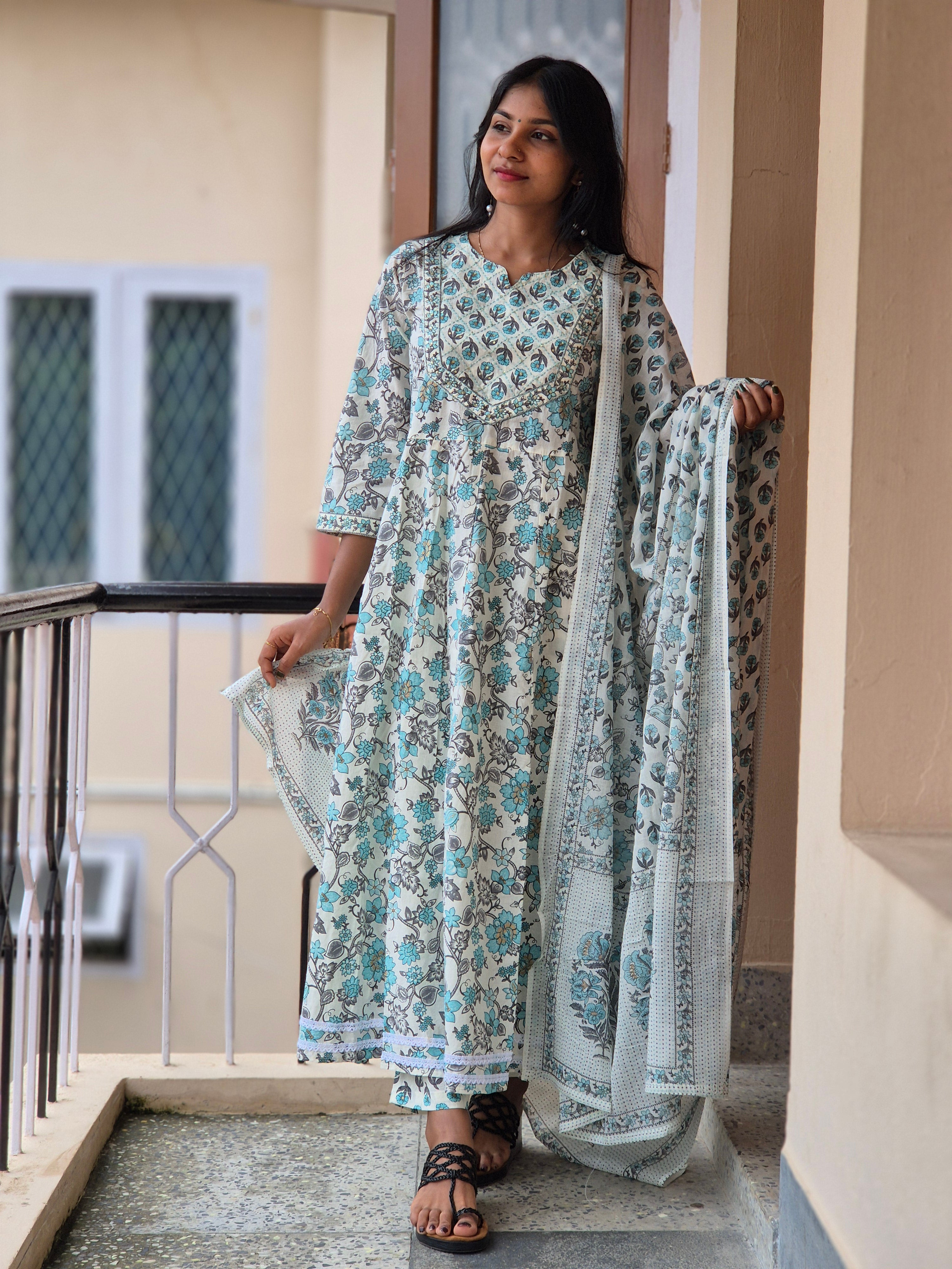 Floral Printed Cotton Kurta Set | NCF163