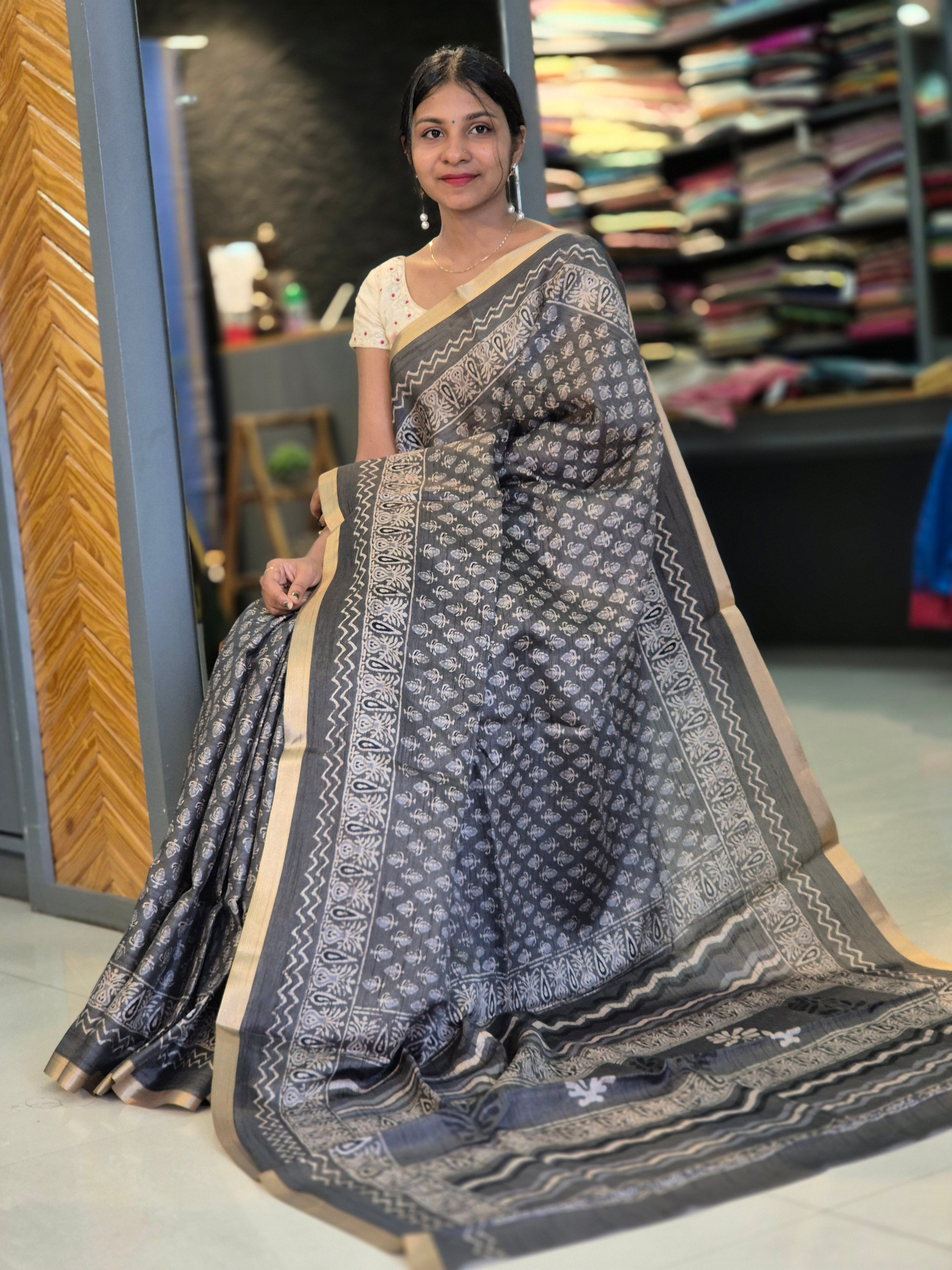 Traditional Block Printed Semi Silk Saree  | GMS157