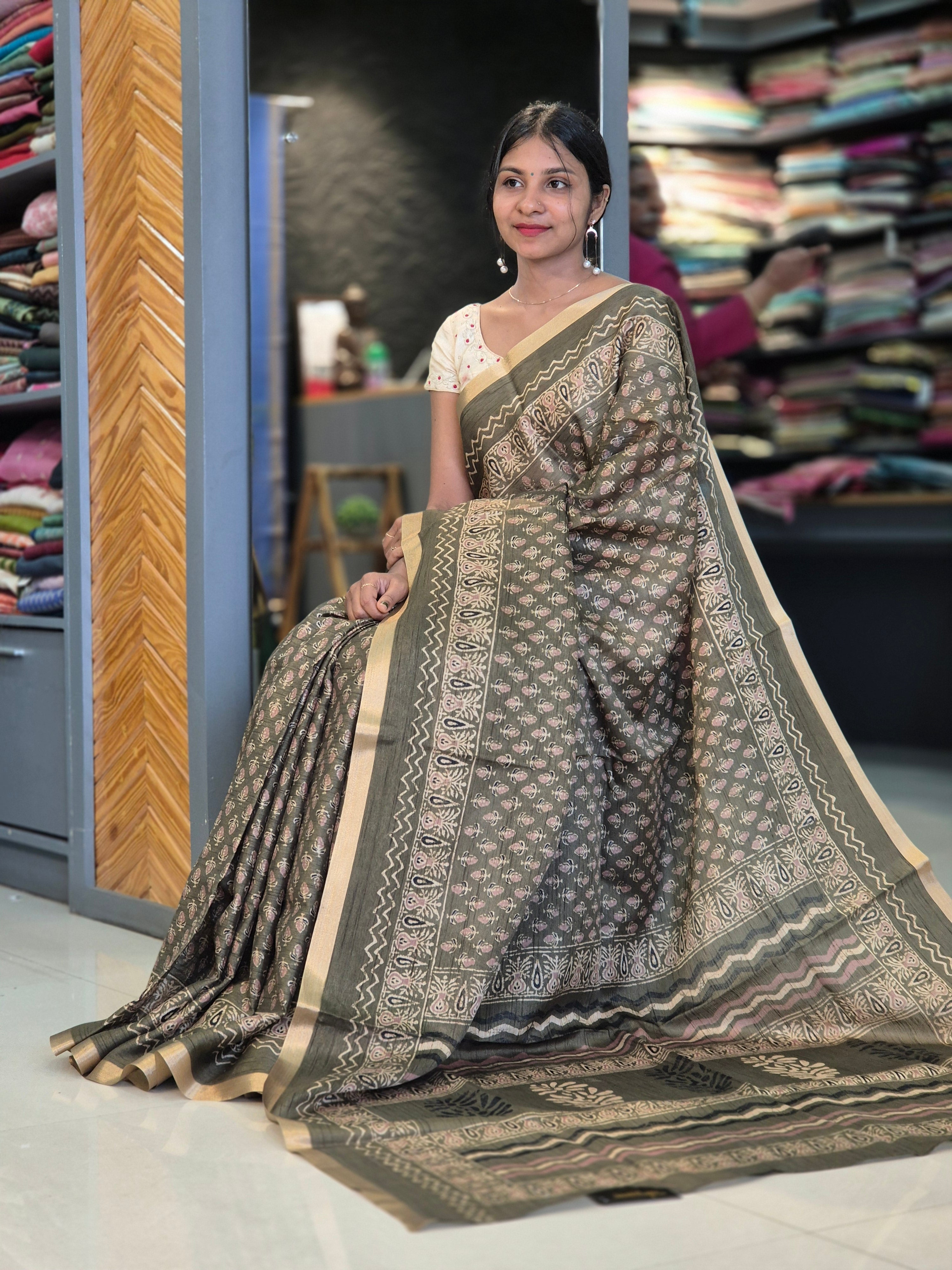 Traditional Block Printed Semi Silk Saree  | GMS157