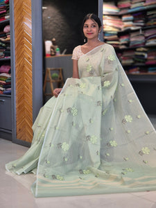 Floral Embroidery Check Organza Saree | BLD306