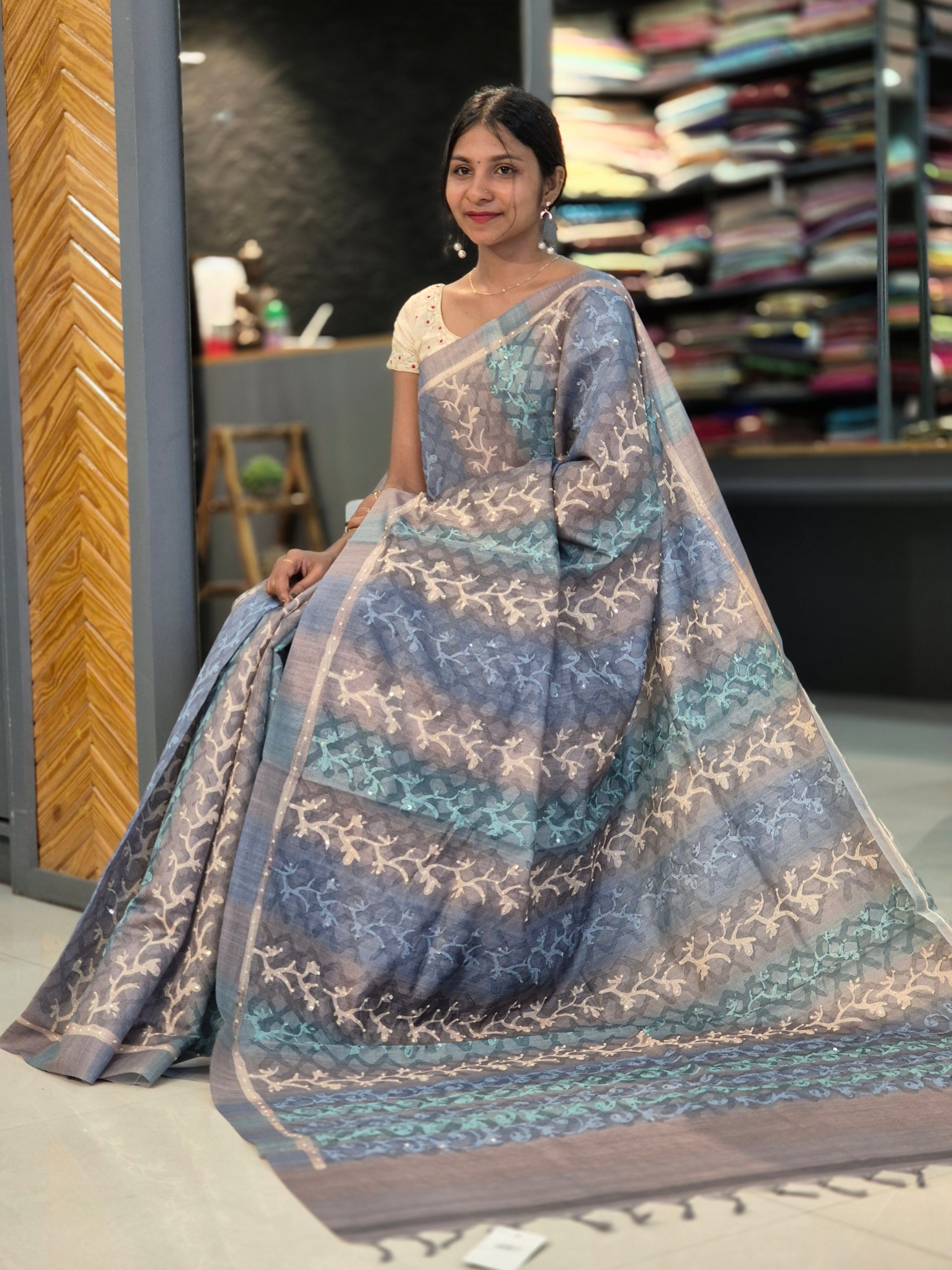 Printed Design Tussar Finish Saree | GMS132