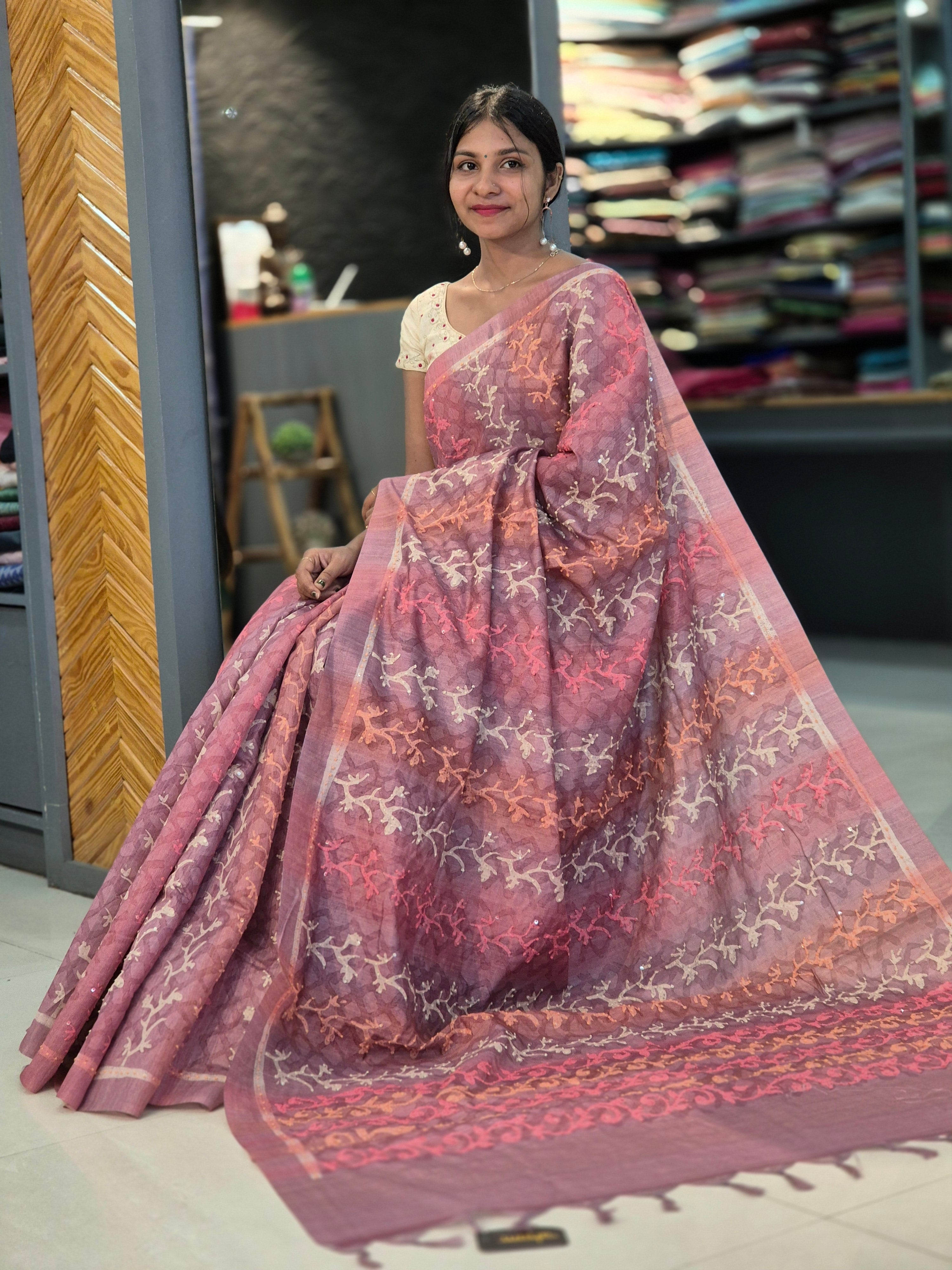 Printed Design Tussar Finish Saree | GMS132