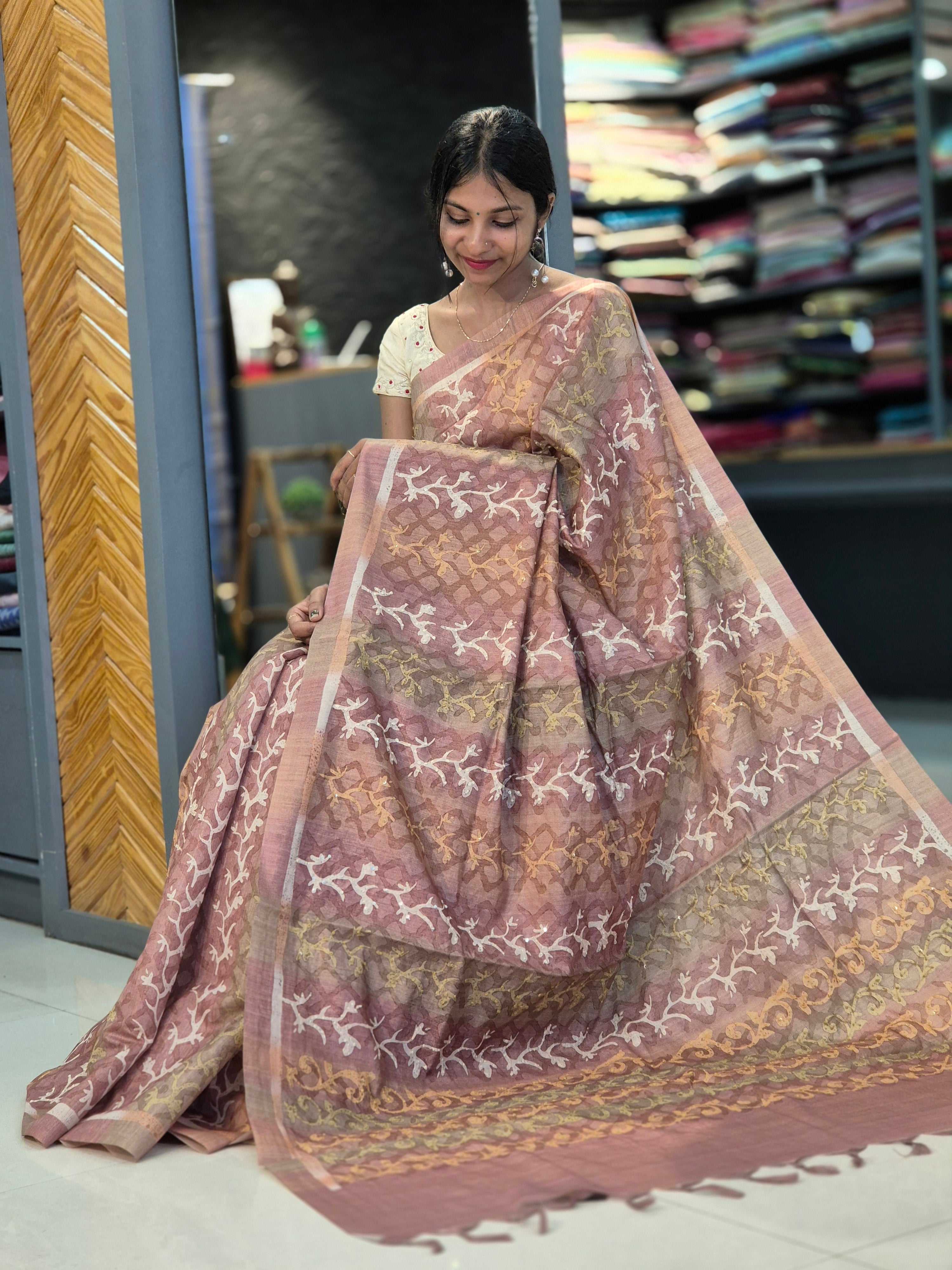 Printed Design Tussar Finish Saree | GMS132