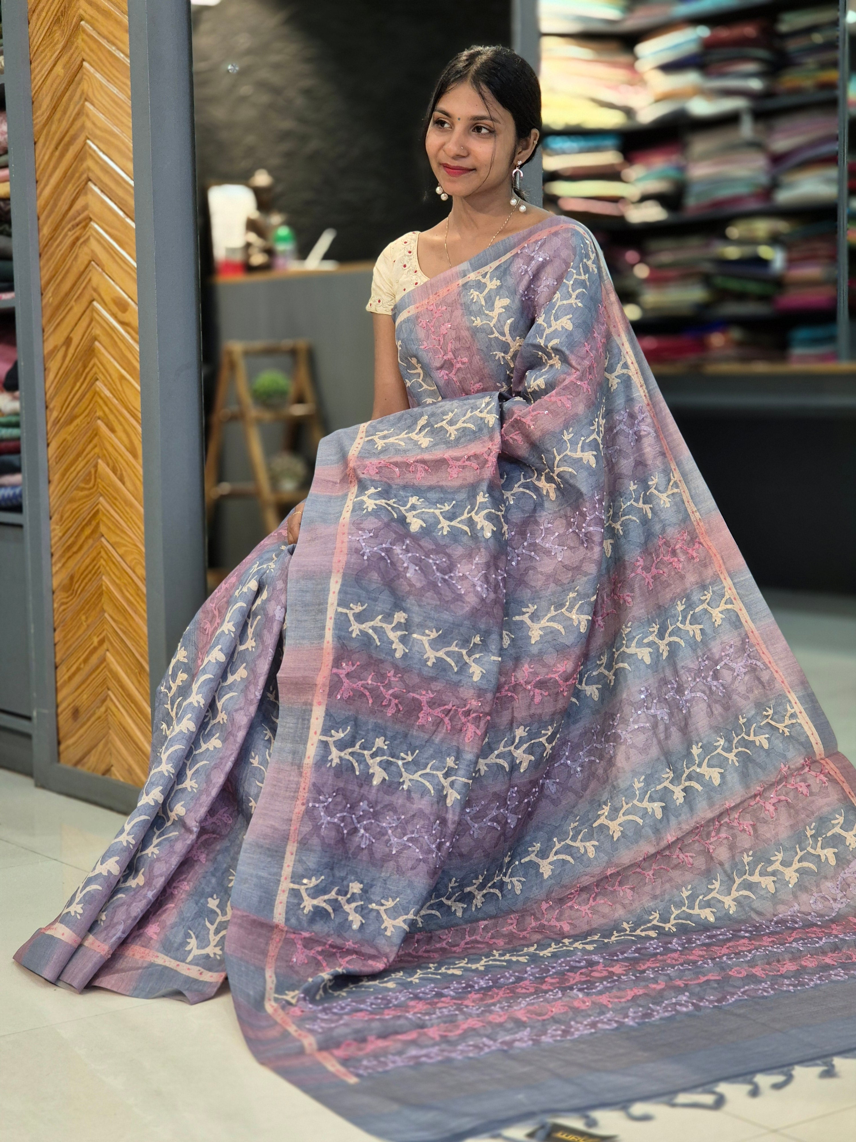 Printed Design Tussar Finish Saree | GMS132