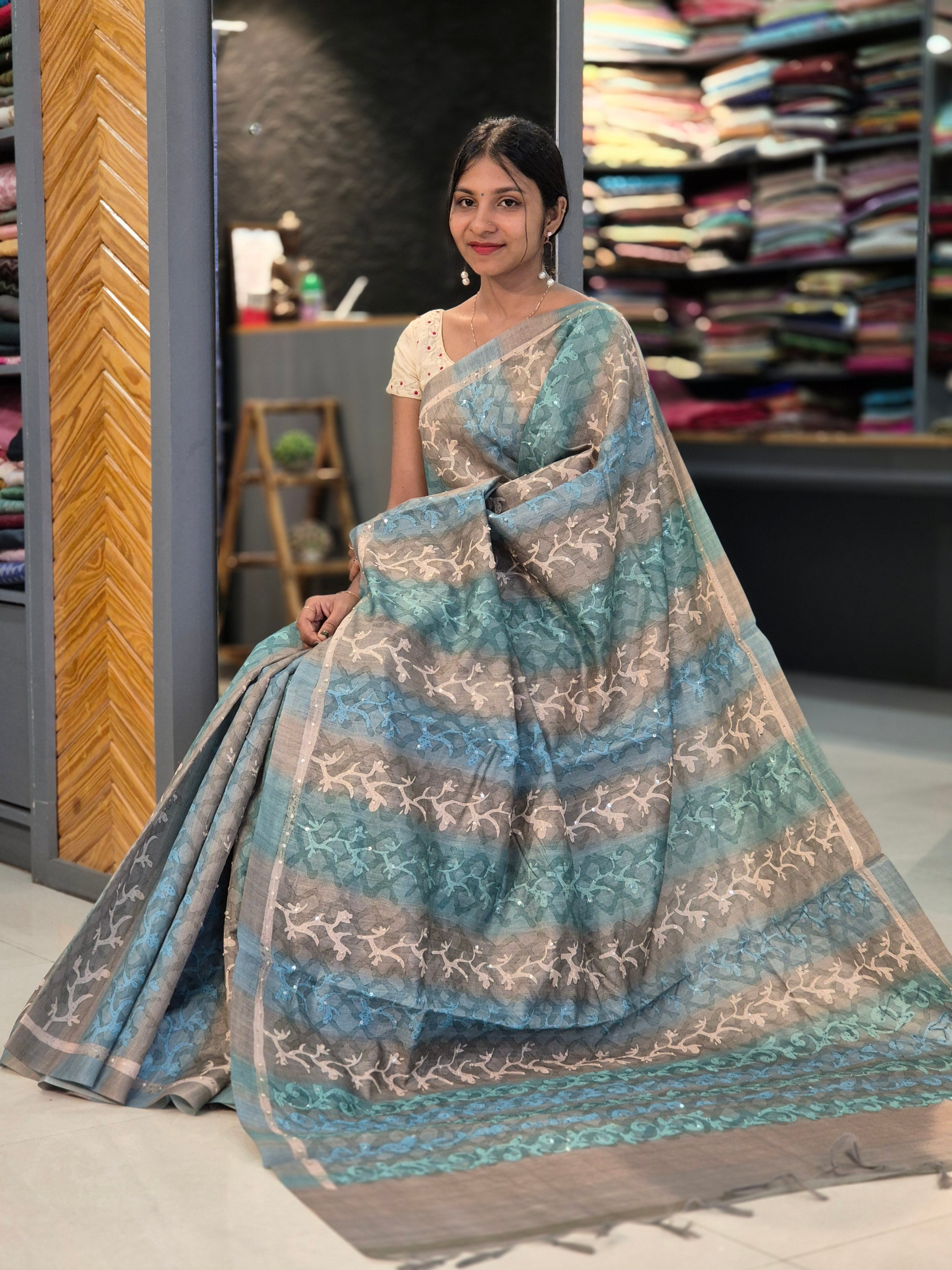 Printed Design Tussar Finish Saree | GMS132