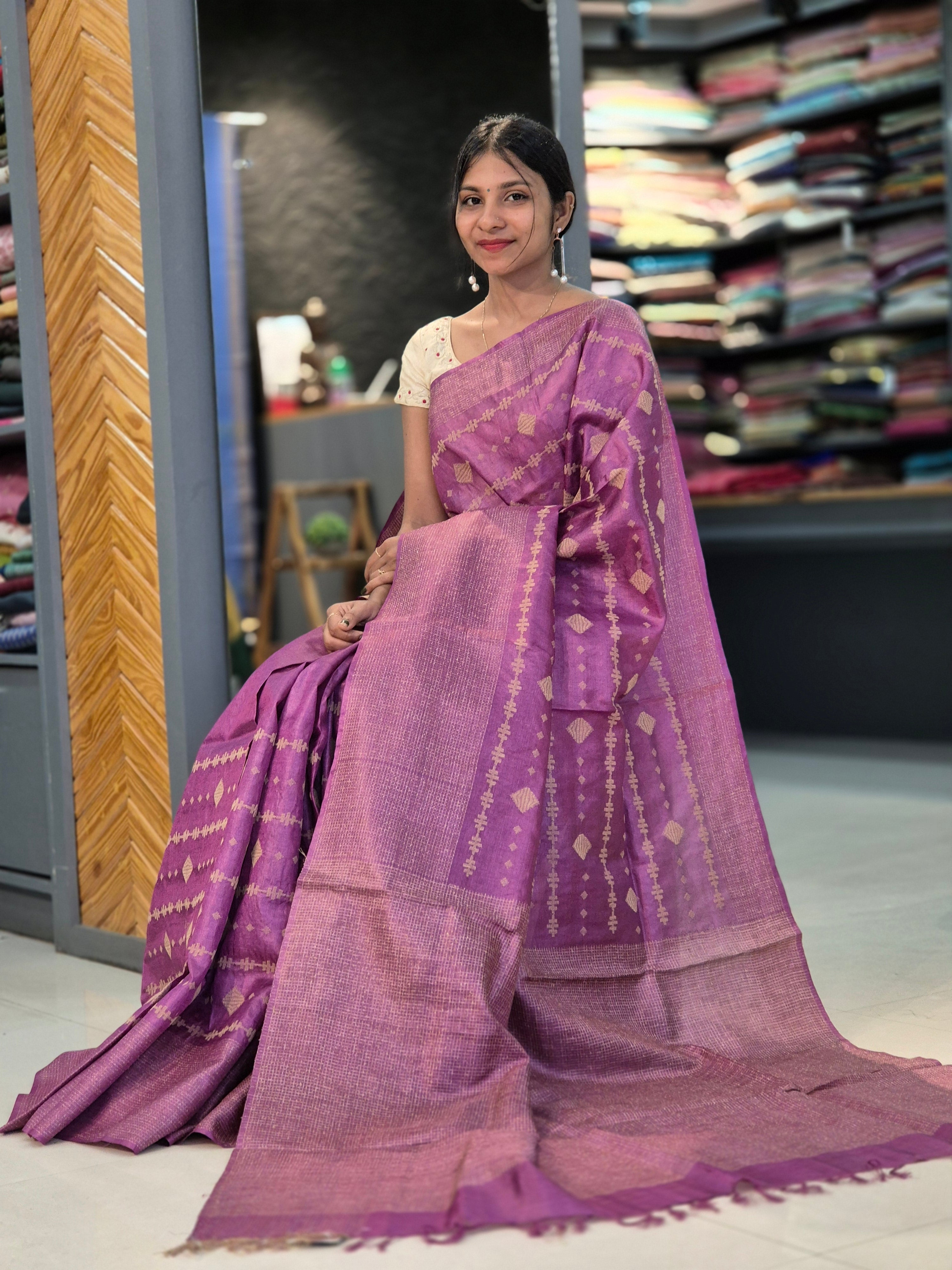 Geometrical Embroidery Tussar Saree | RGD210