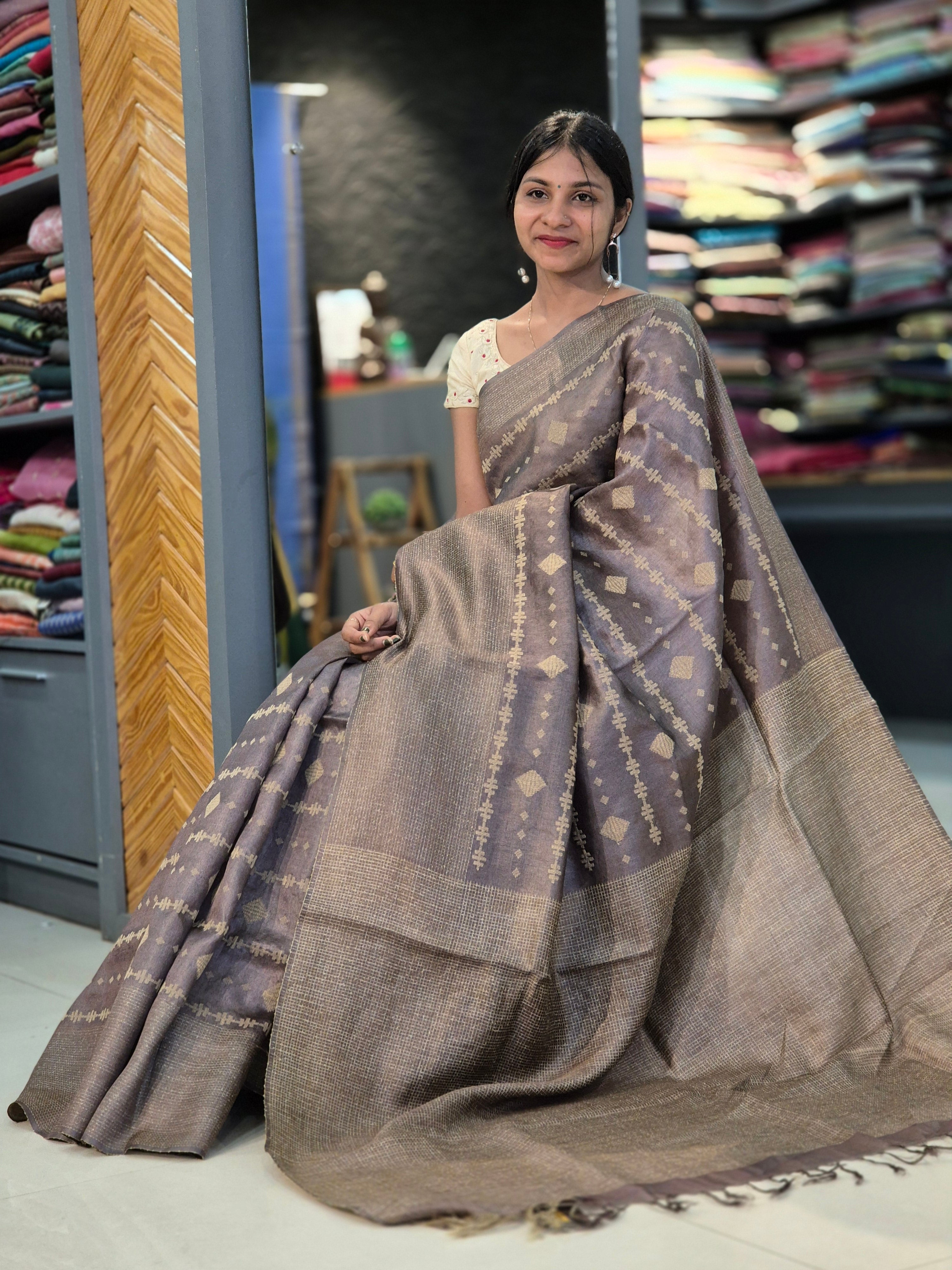 Geometrical Embroidery Tussar Saree | RGD210