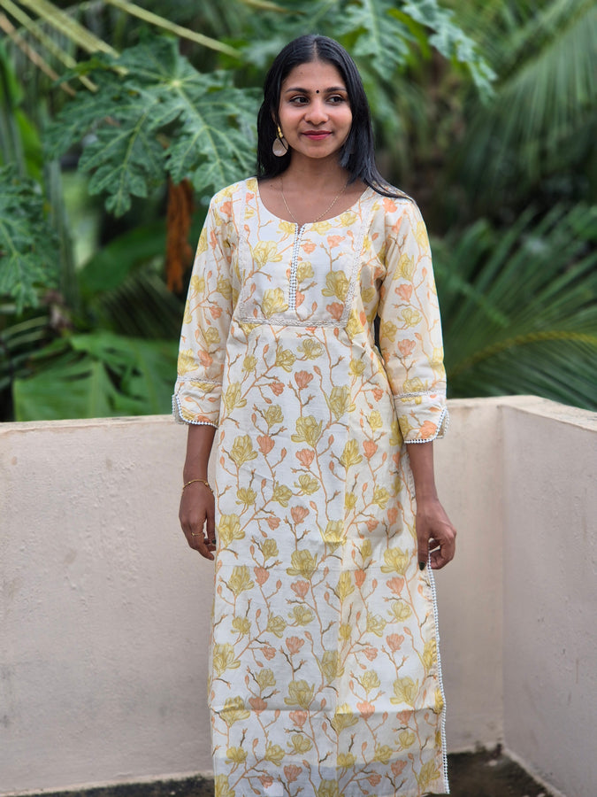 Floral Printed Chanderi Finish Kurta | SV264