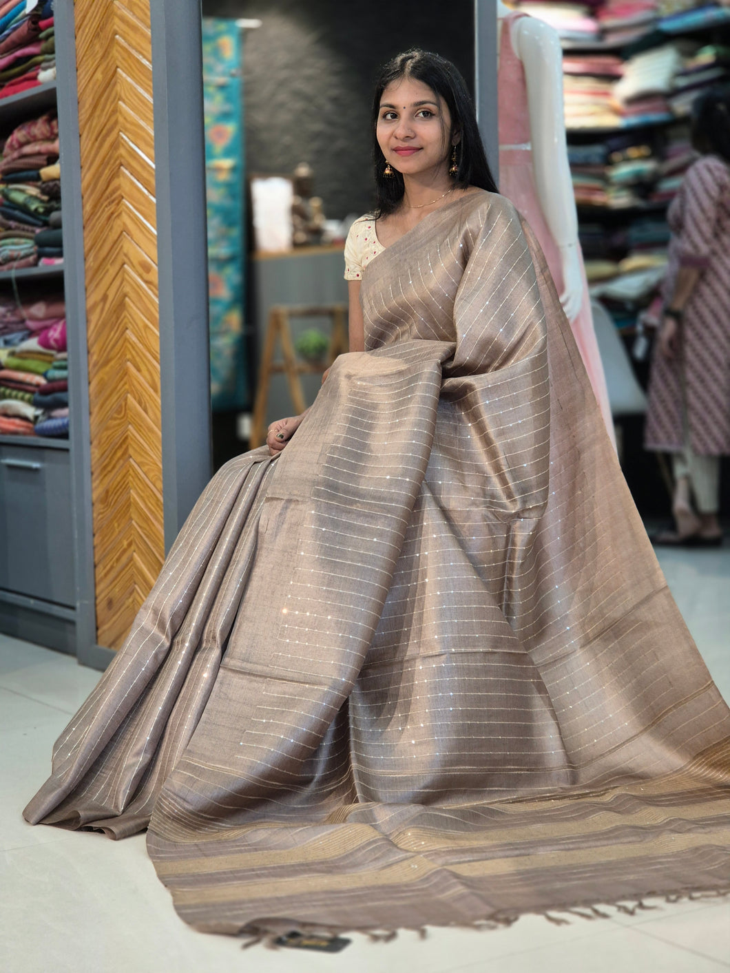 Sequence Stripe Weaving Tussar Saree | HS979