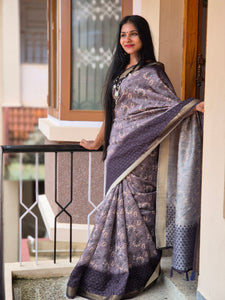 Floral Printed Tussar Finish Saree | SBP184