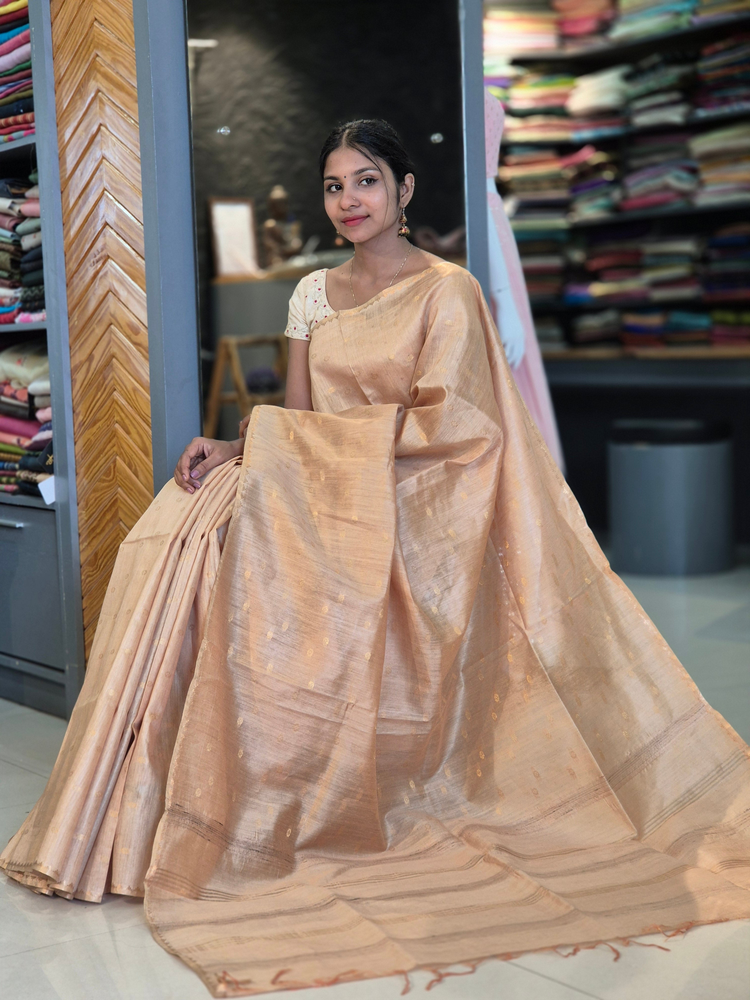 Zari Weaving Buta Bamboo Tussar Saree | SVF103