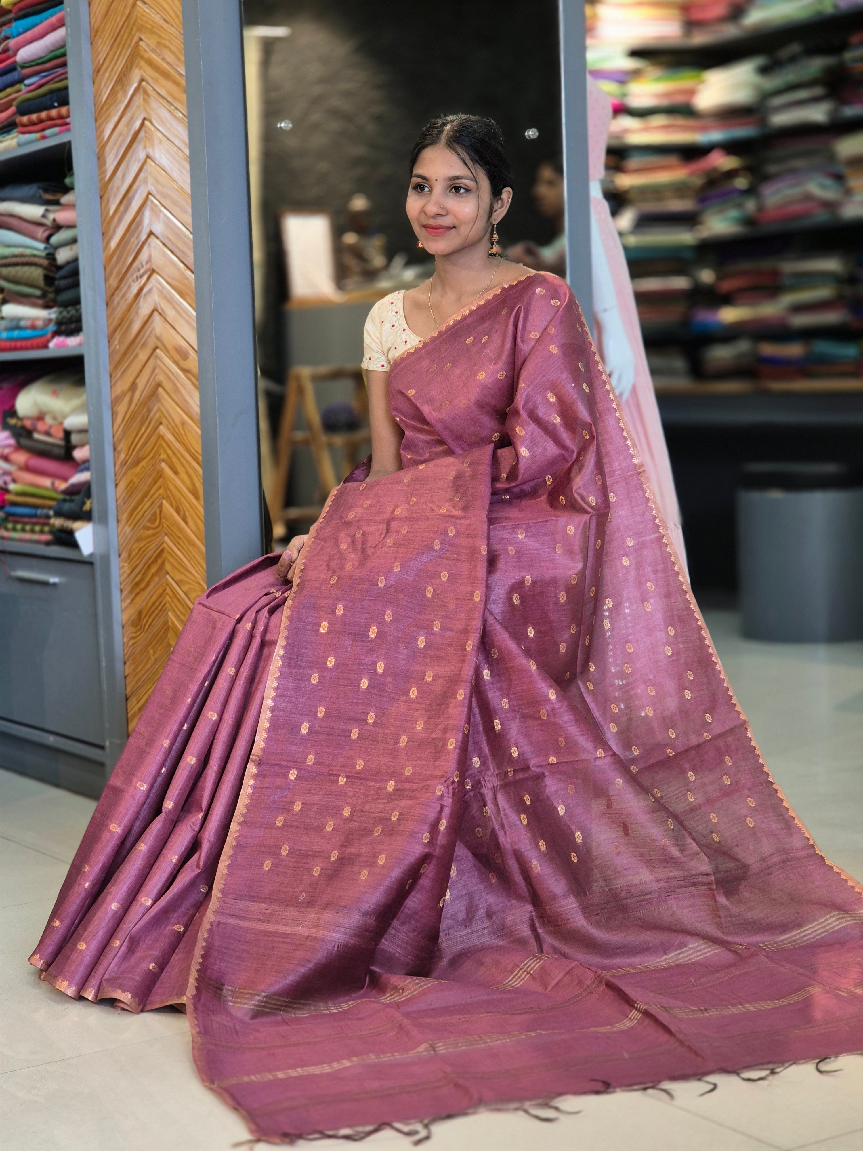 Zari Weaving Buta Bamboo Tussar Saree | SVF102