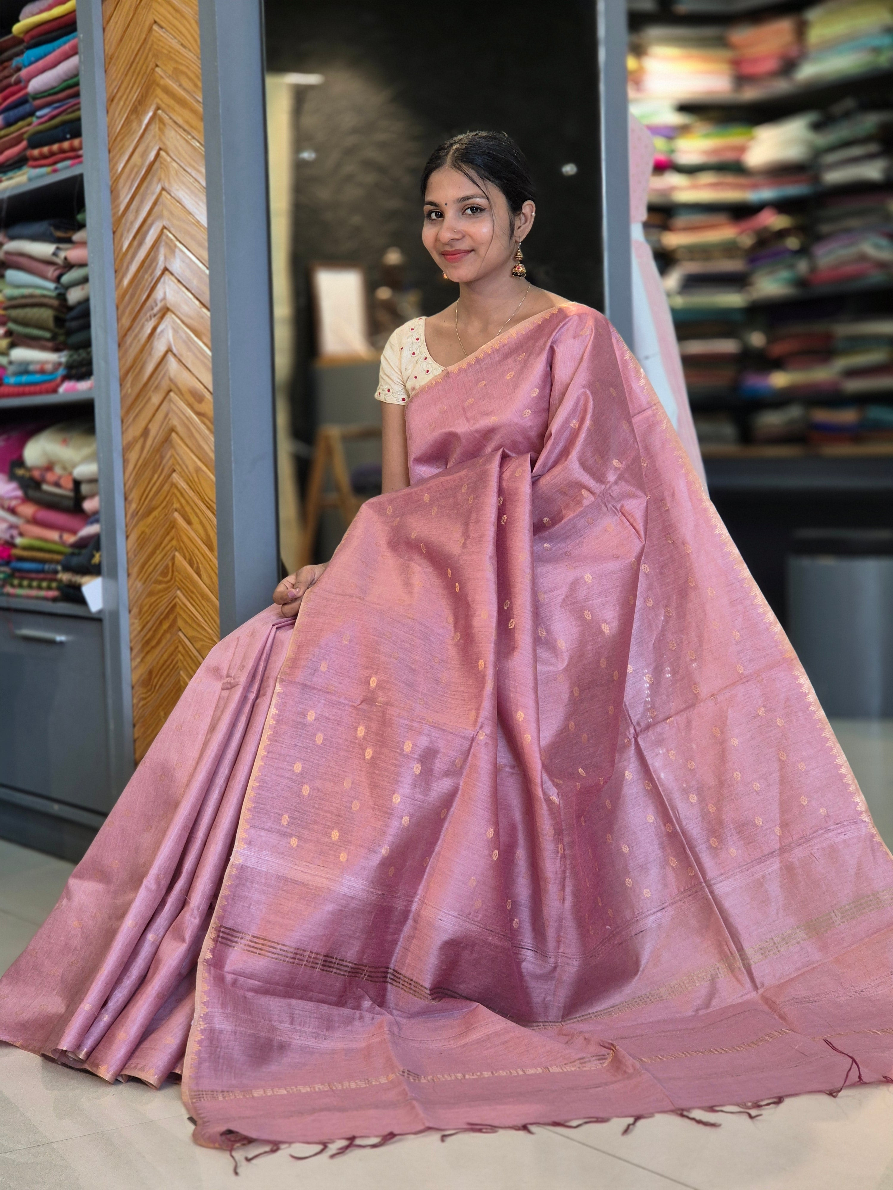 Zari Weaving Buta Bamboo Tussar Saree | SVF102