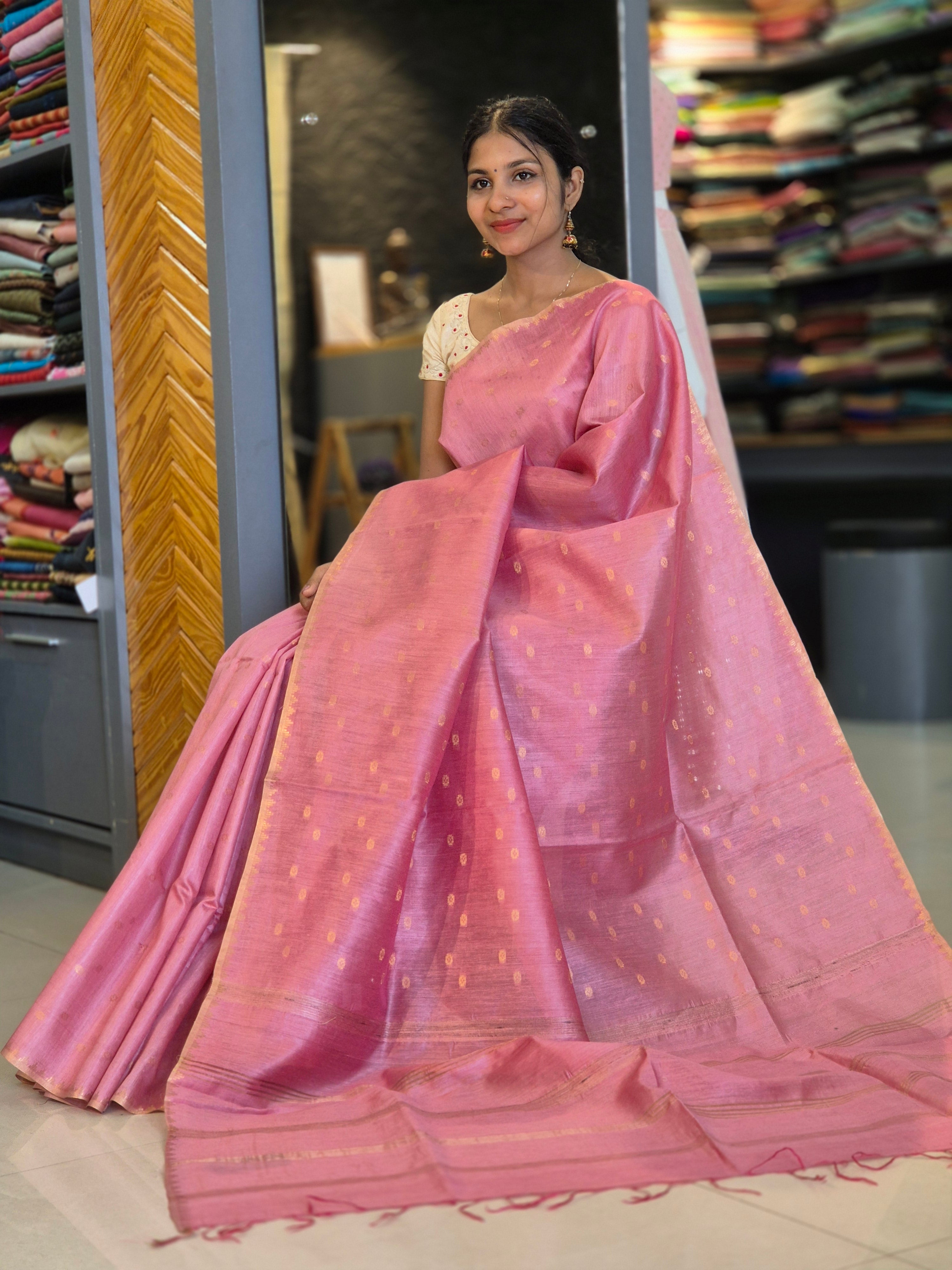 Zari Weaving Buta Bamboo Tussar Saree | SVF103