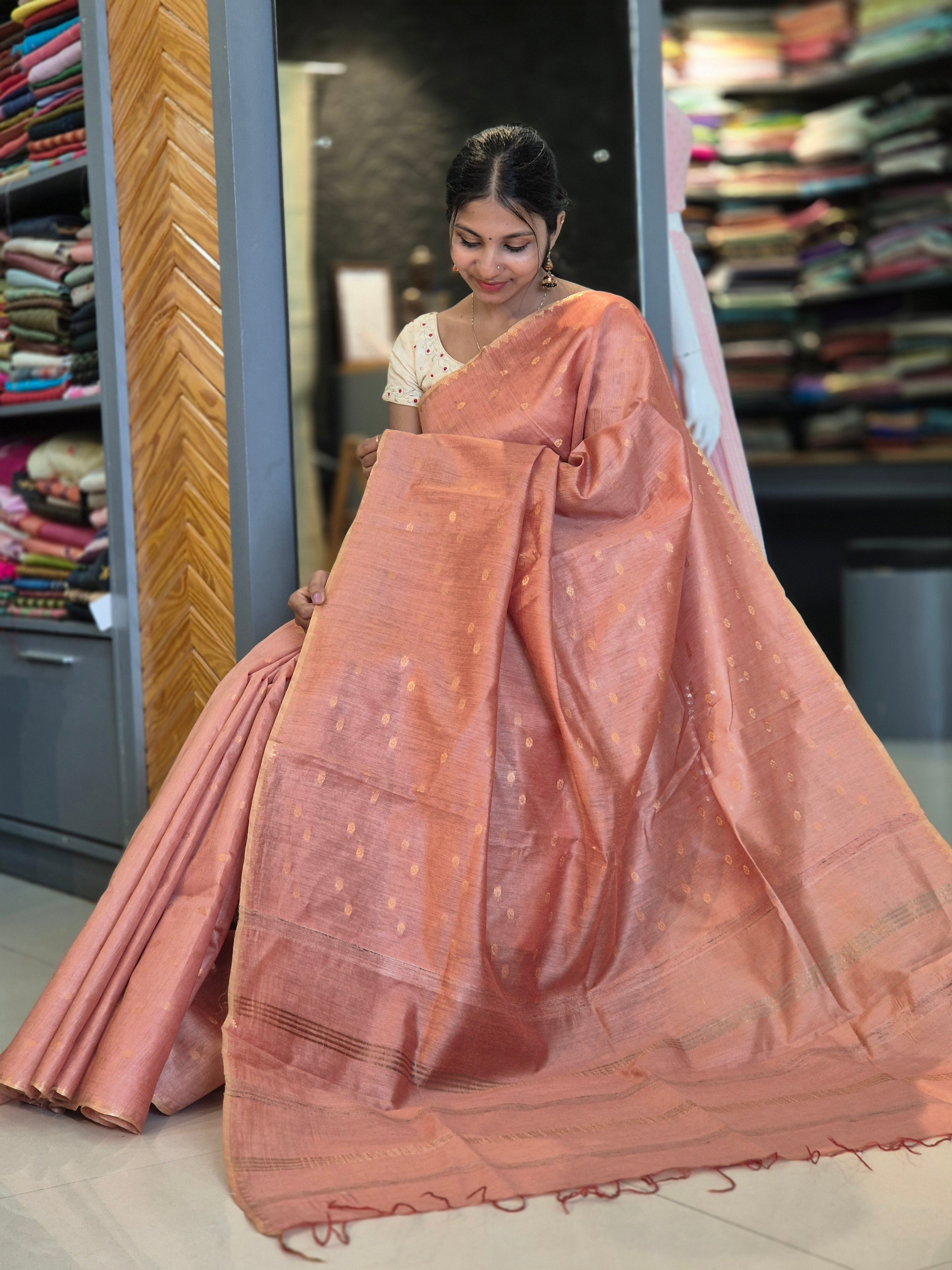 Zari Weaving Buta Bamboo Tussar Saree | SVF102