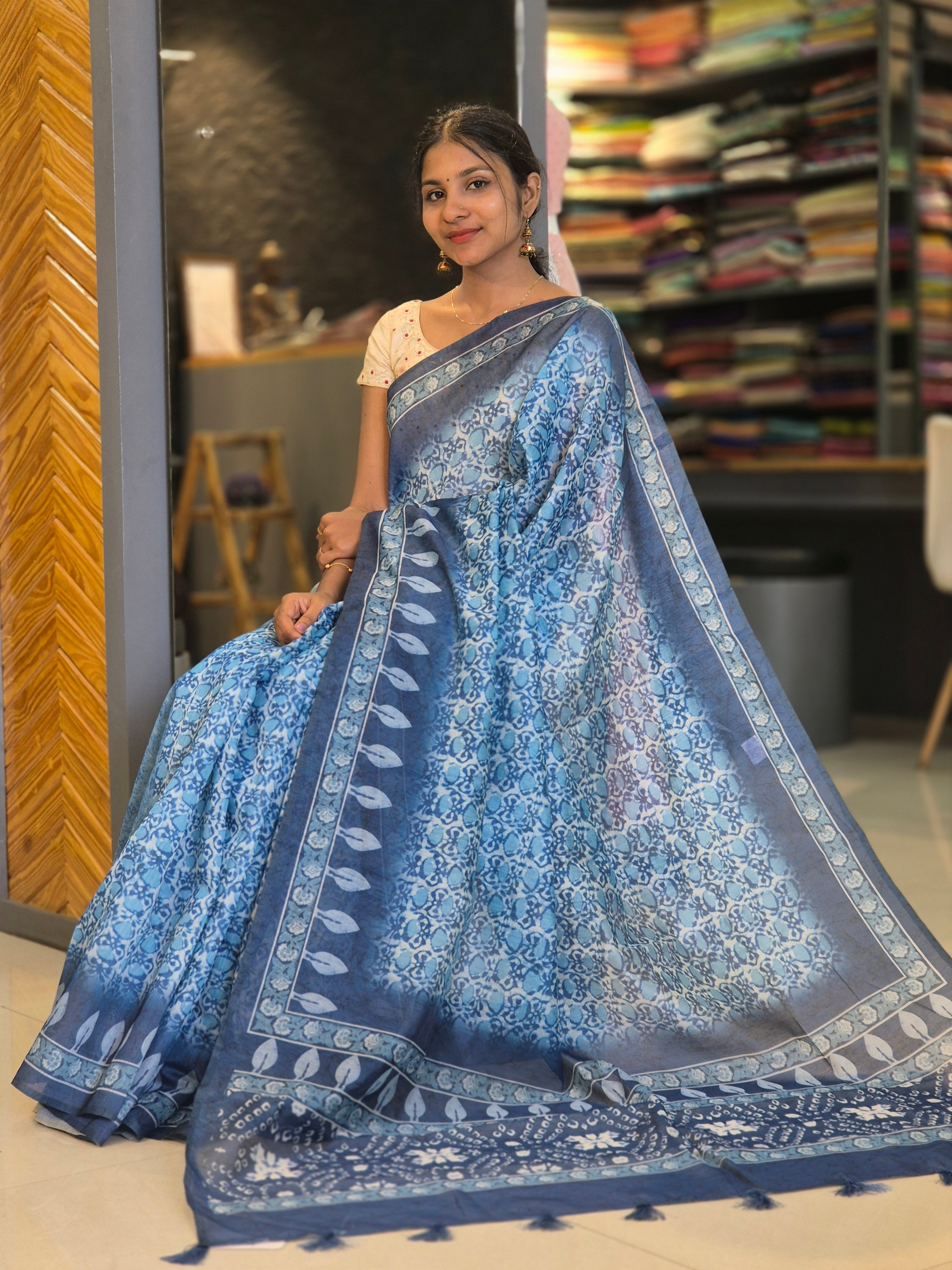 Printed Chanderi Finish Saree | SBP211
