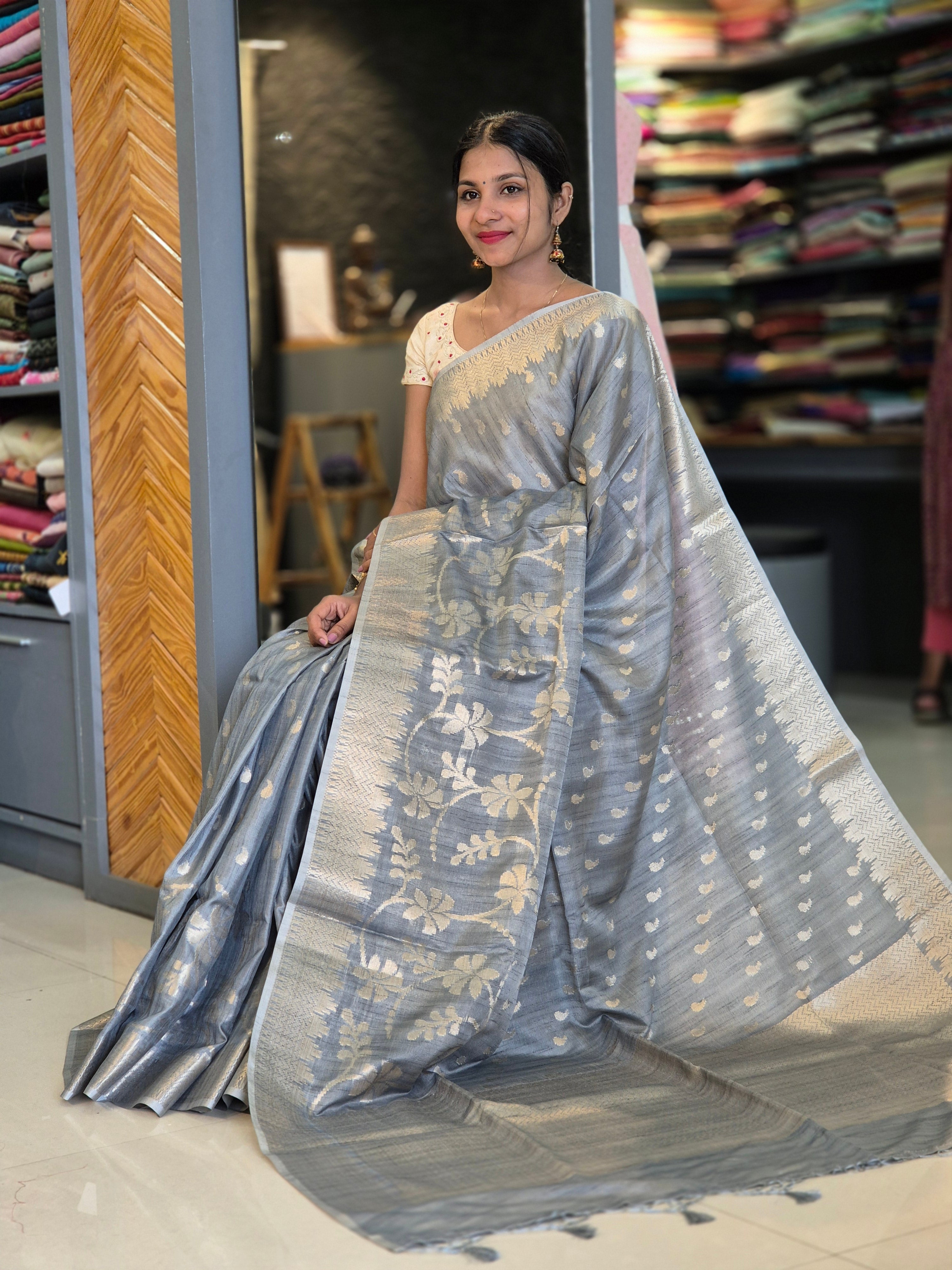 Zari Weaving Tussar Finish Saree | SVF110