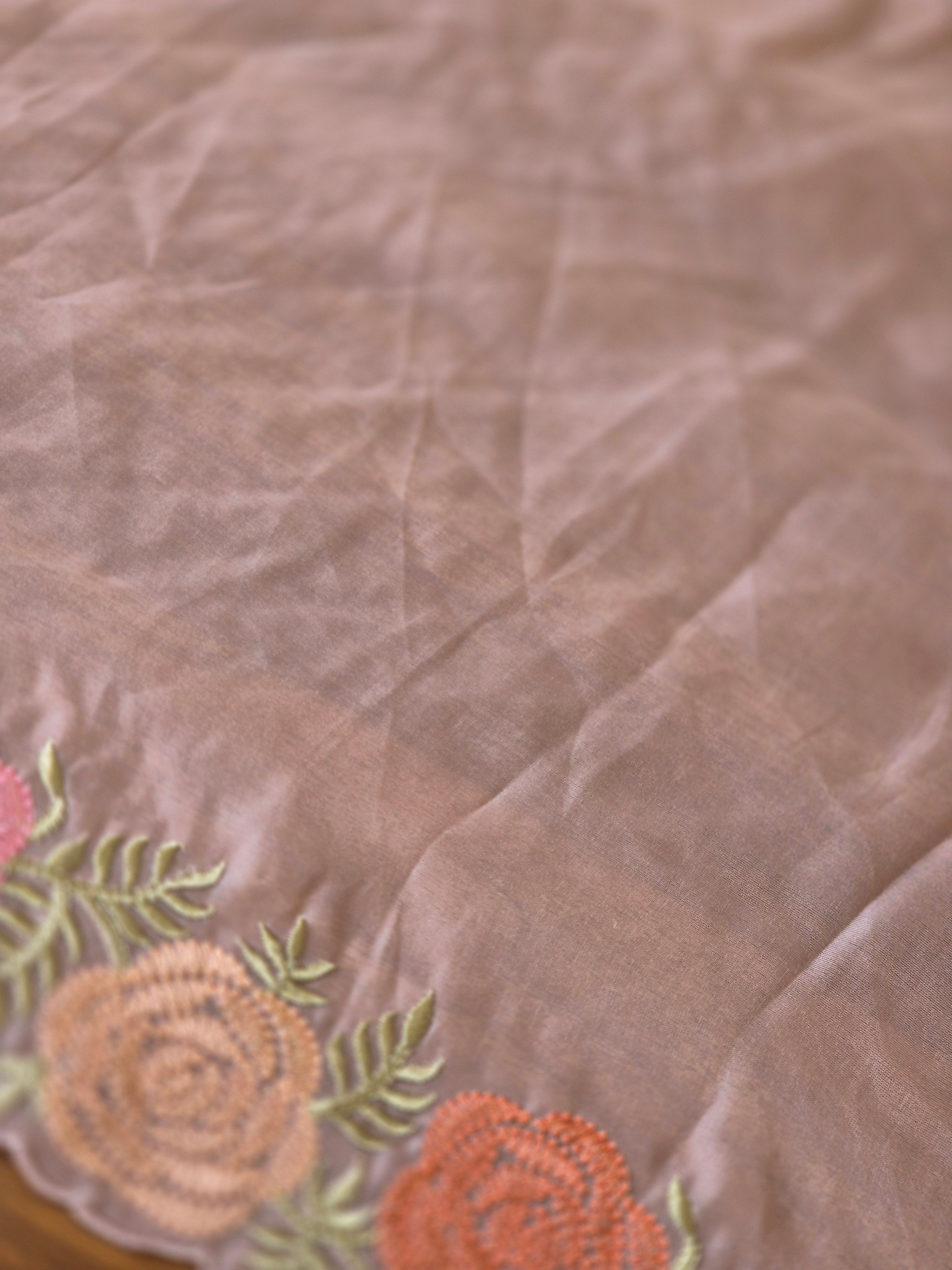 Floral Embroidery Border Nylon Organza Saree | BLD286