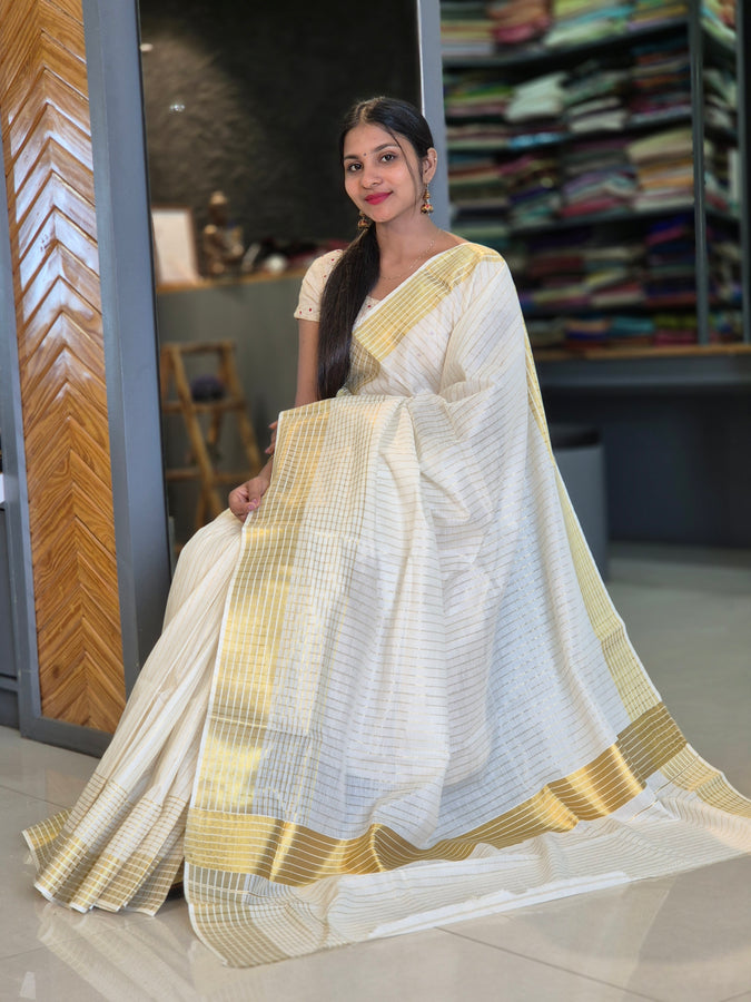Stripe Weaving Kerala Cotton Saree | GAT201
