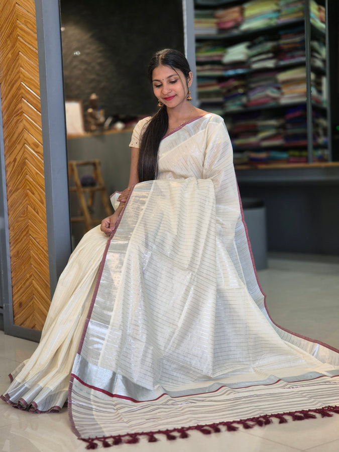 Line Weaving Kerala Cotton Saree | GAT208