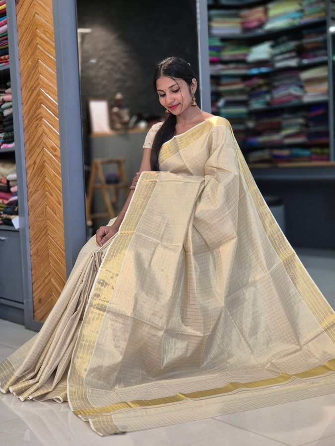 Check Weaving Tissue Saree | GAT190