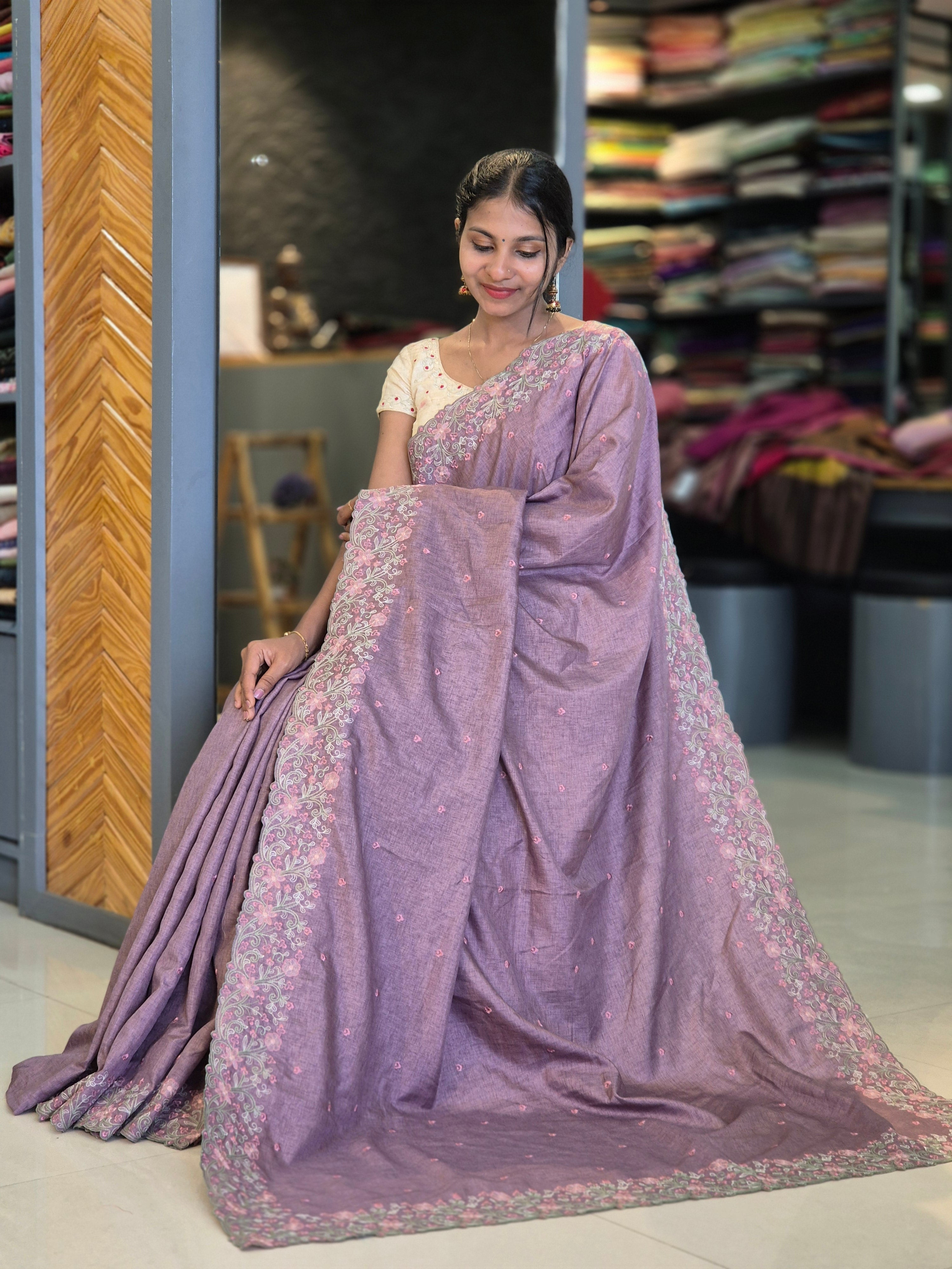 Machine Embroidery Semi Tussar Saree | SBP271