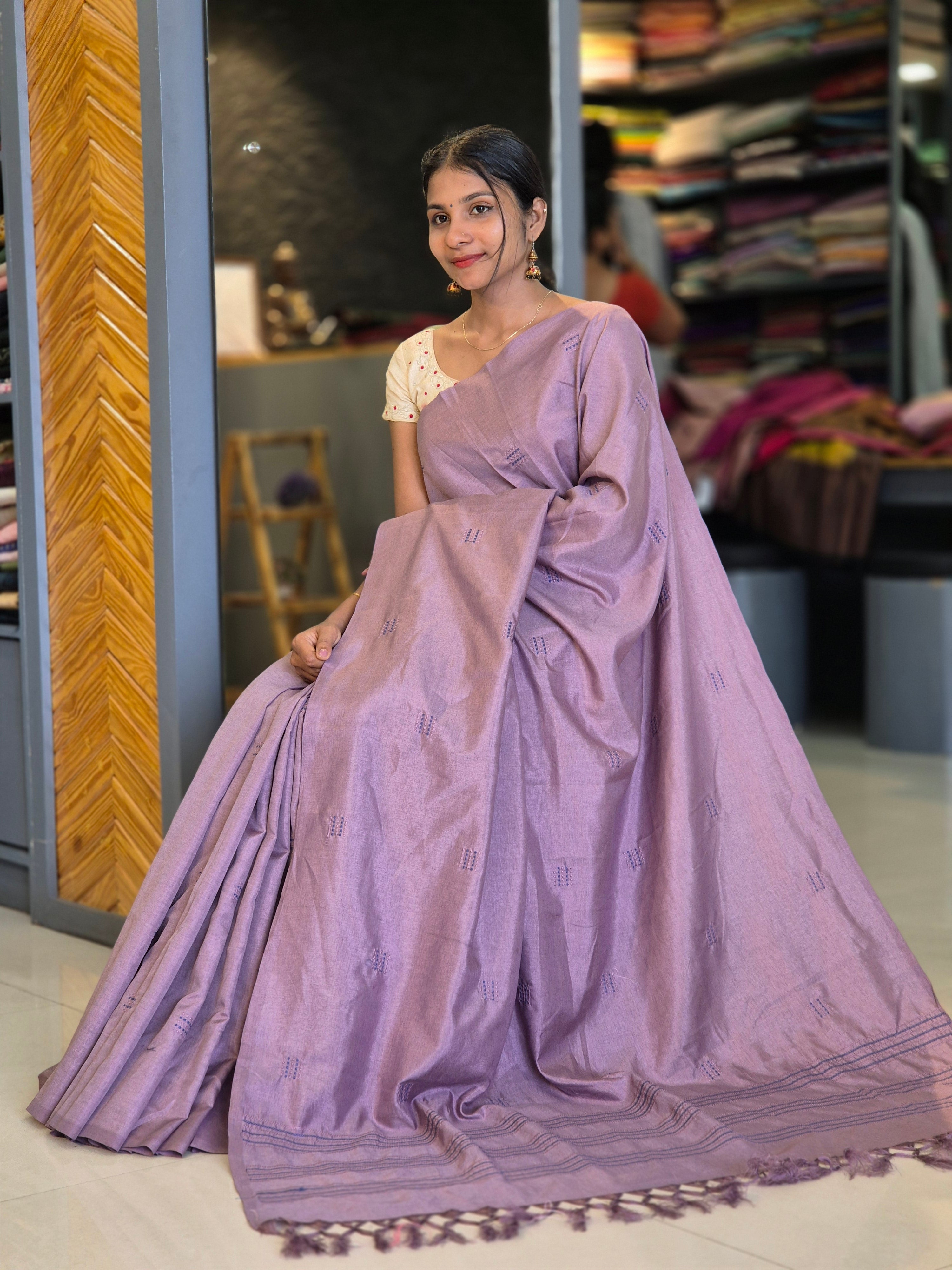 Machine Embroidery Semi Tussar Saree | SBP269