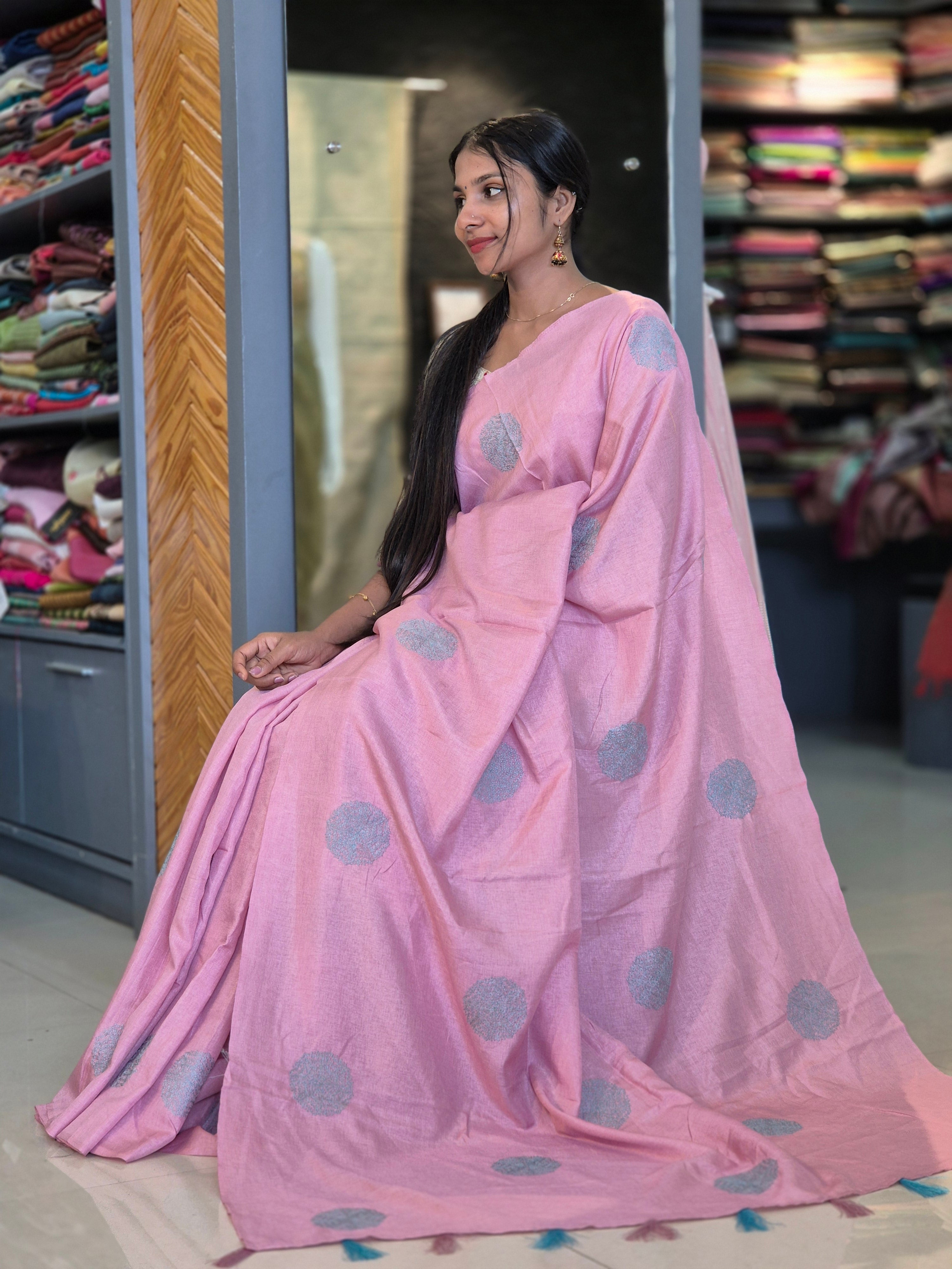 Machine Embroidery Semi Tussar Saree | SBP243