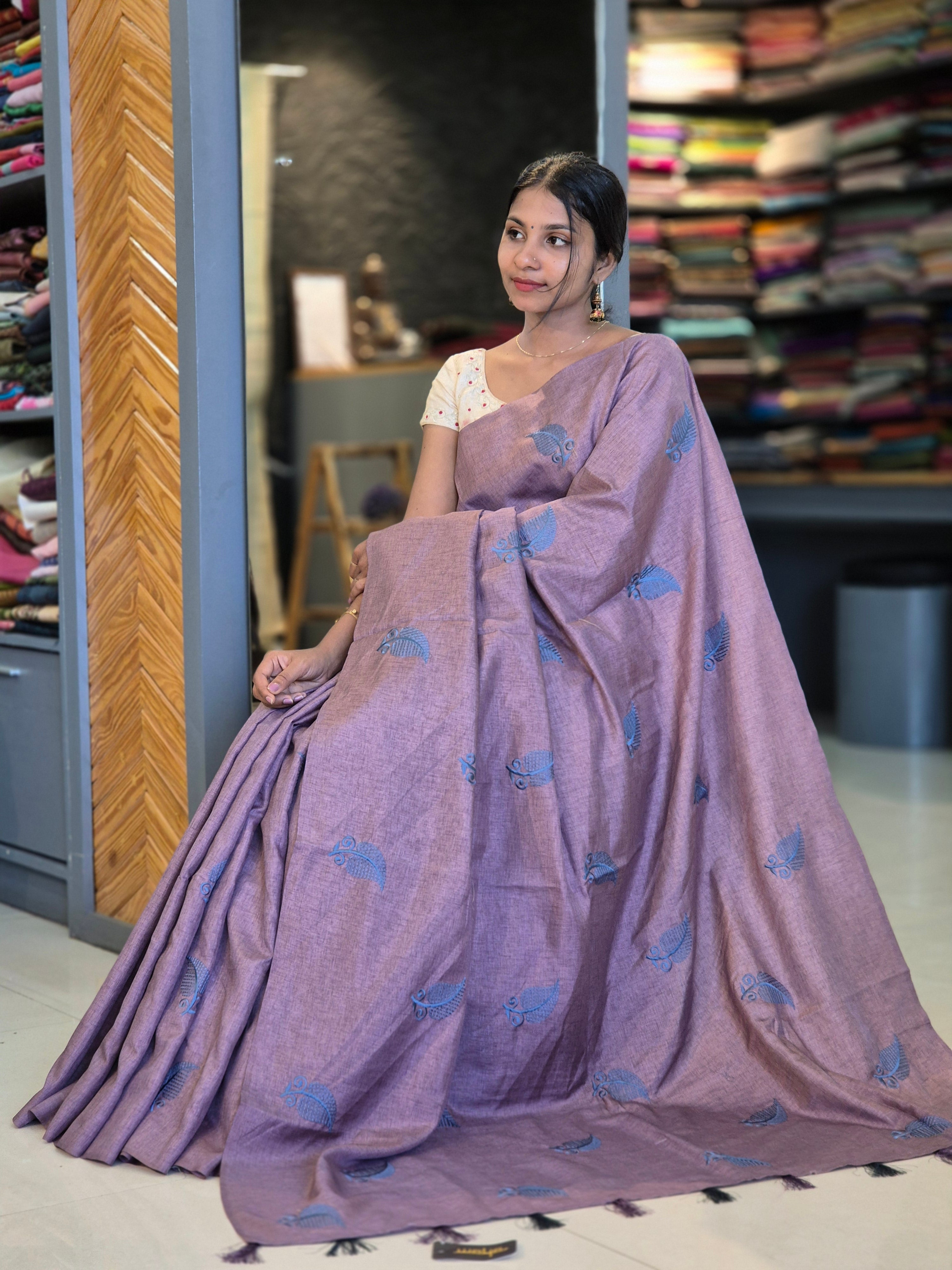 Machine Embroidery Semi Tussar Saree | SBP209