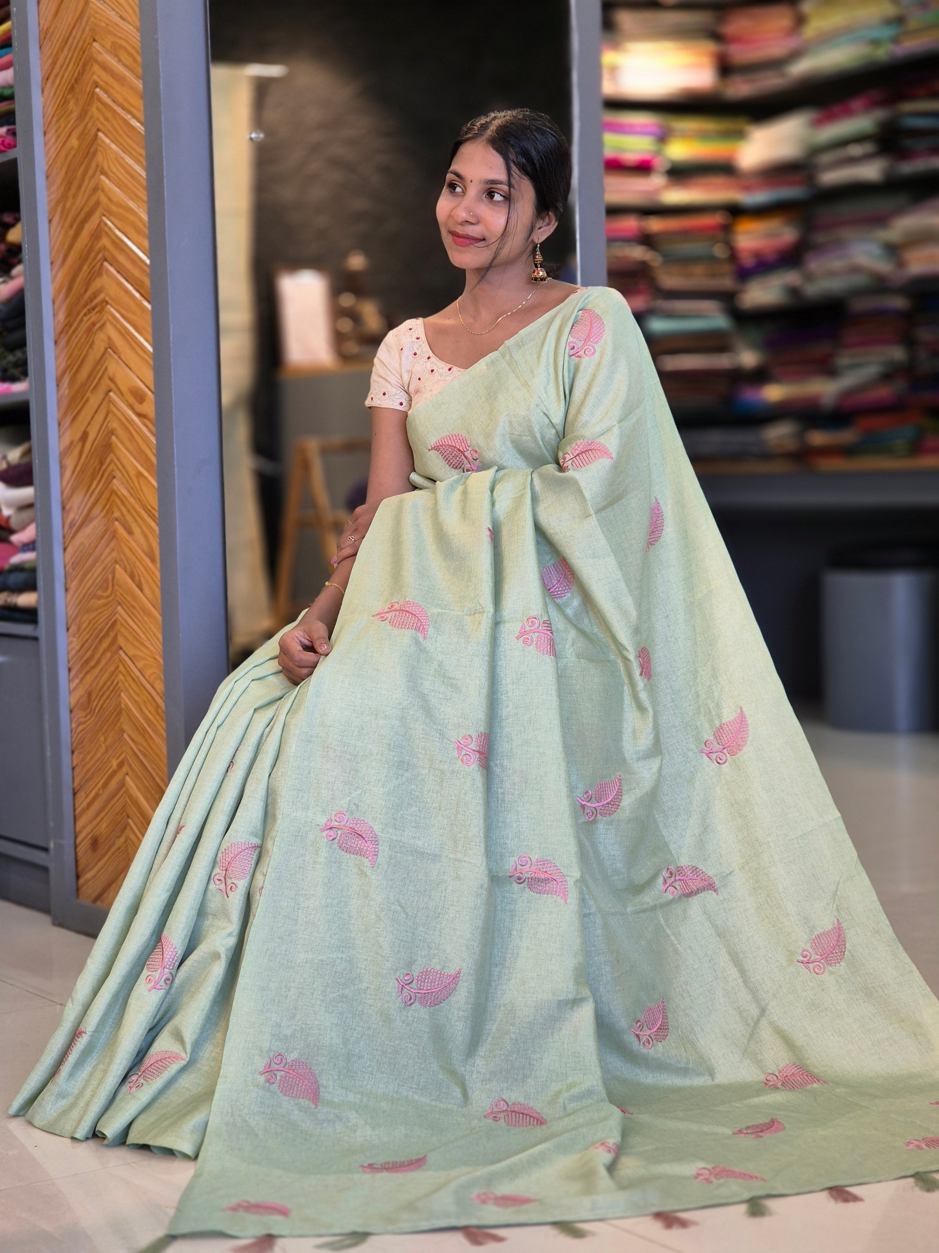 Machine Embroidery Semi Tussar Saree | SBP209