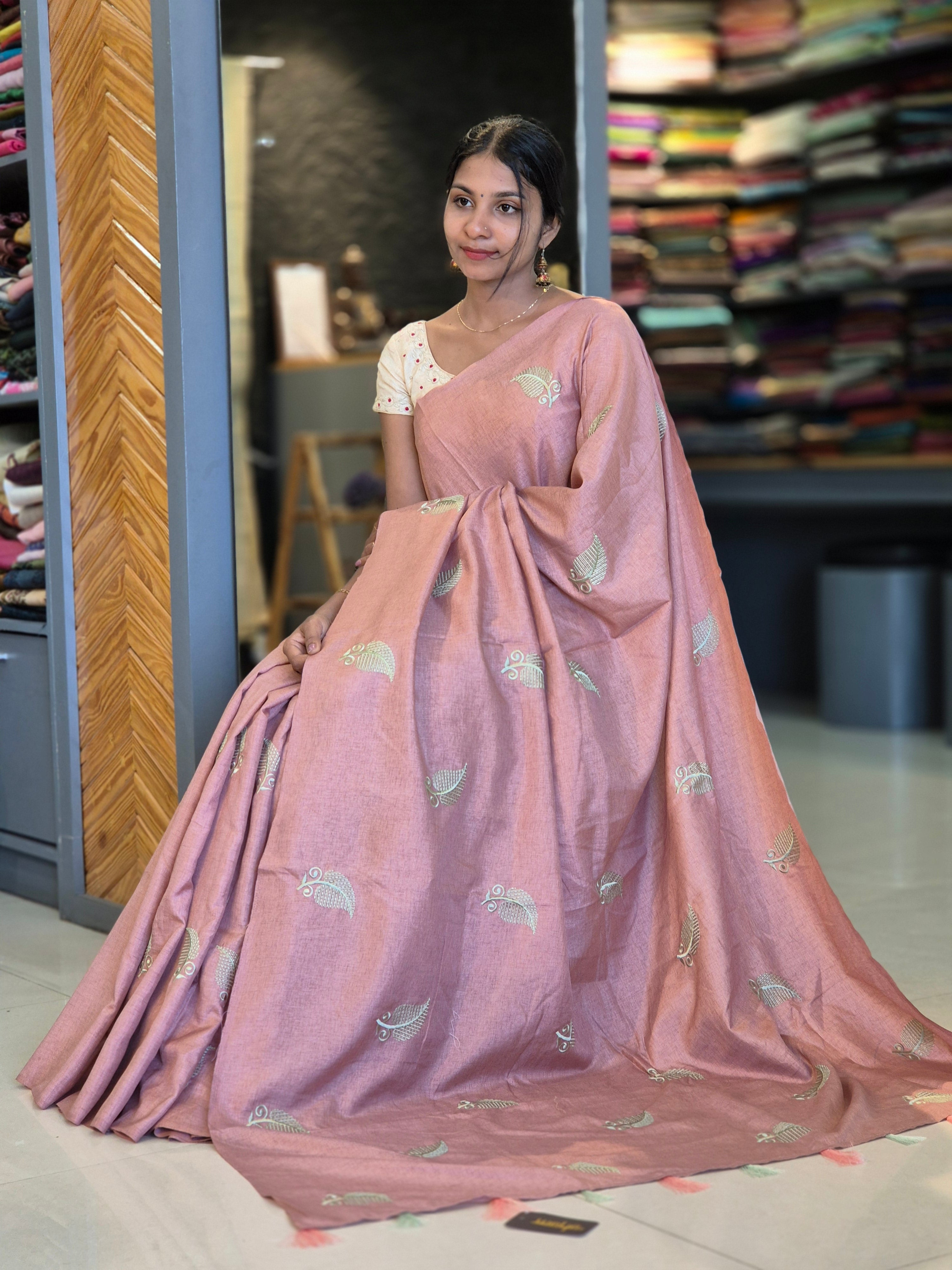 Machine Embroidery Semi Tussar Saree | SBP209