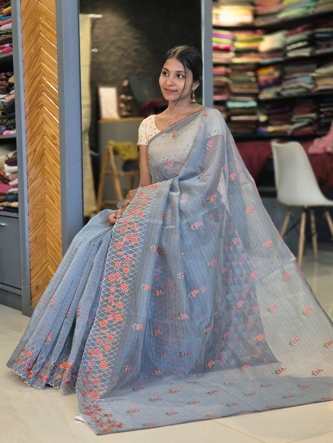 Floral Embroidery Supernet Kota Saree | SHC111