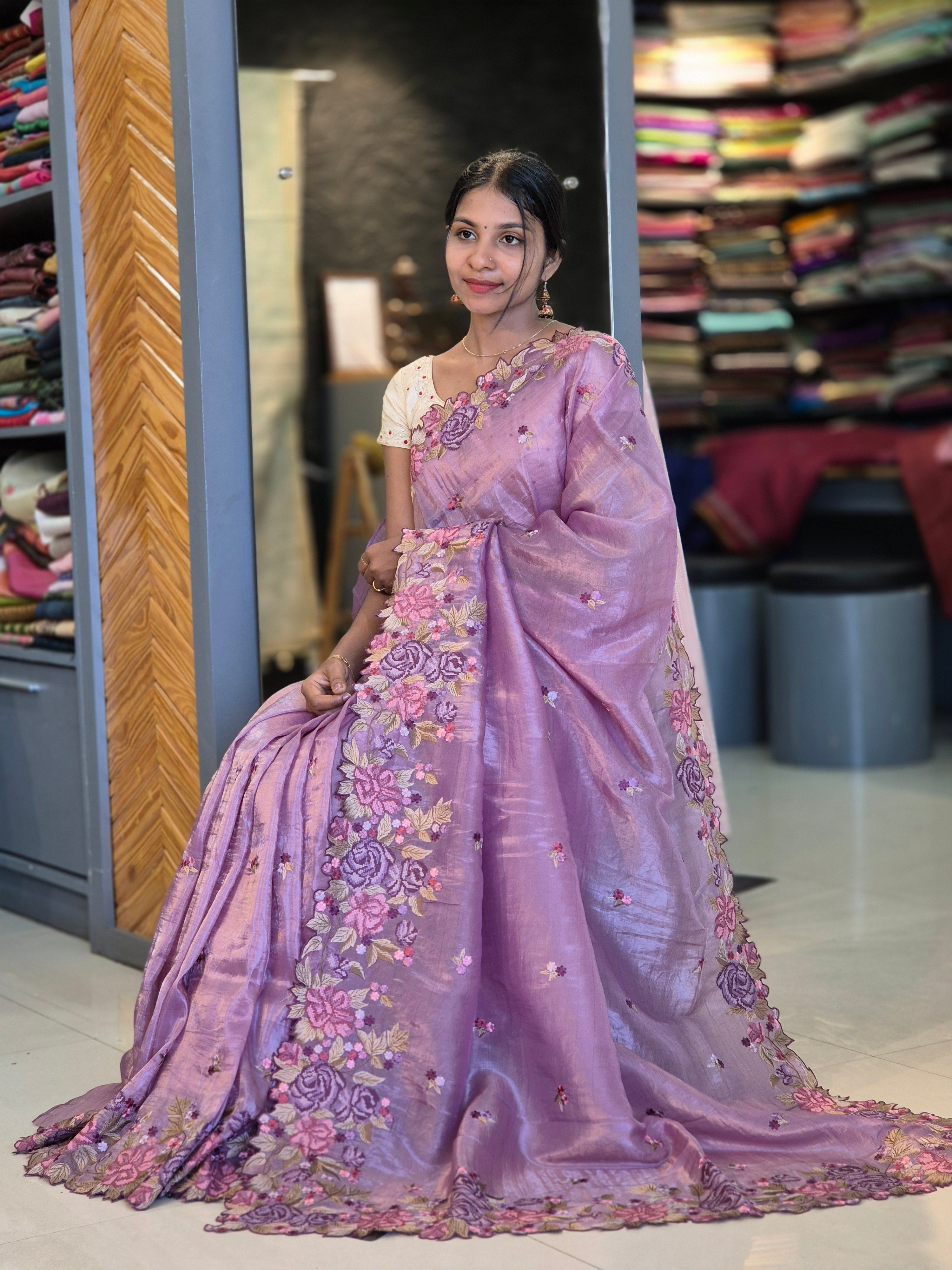 Cross Stitch Crush Glass Organza Saree | BLD287