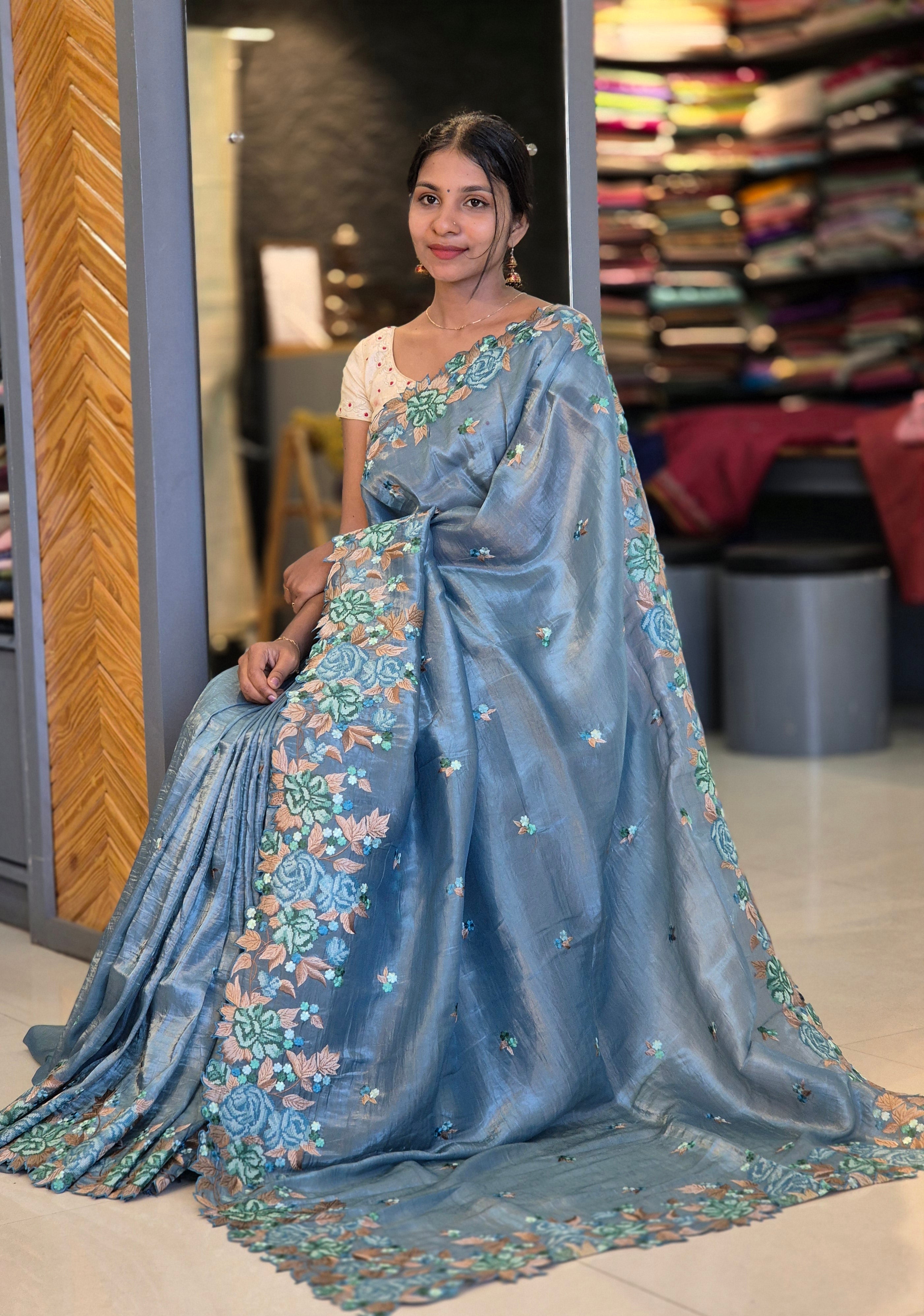 Cross Stitch Crush Glass Organza Saree | BLD287