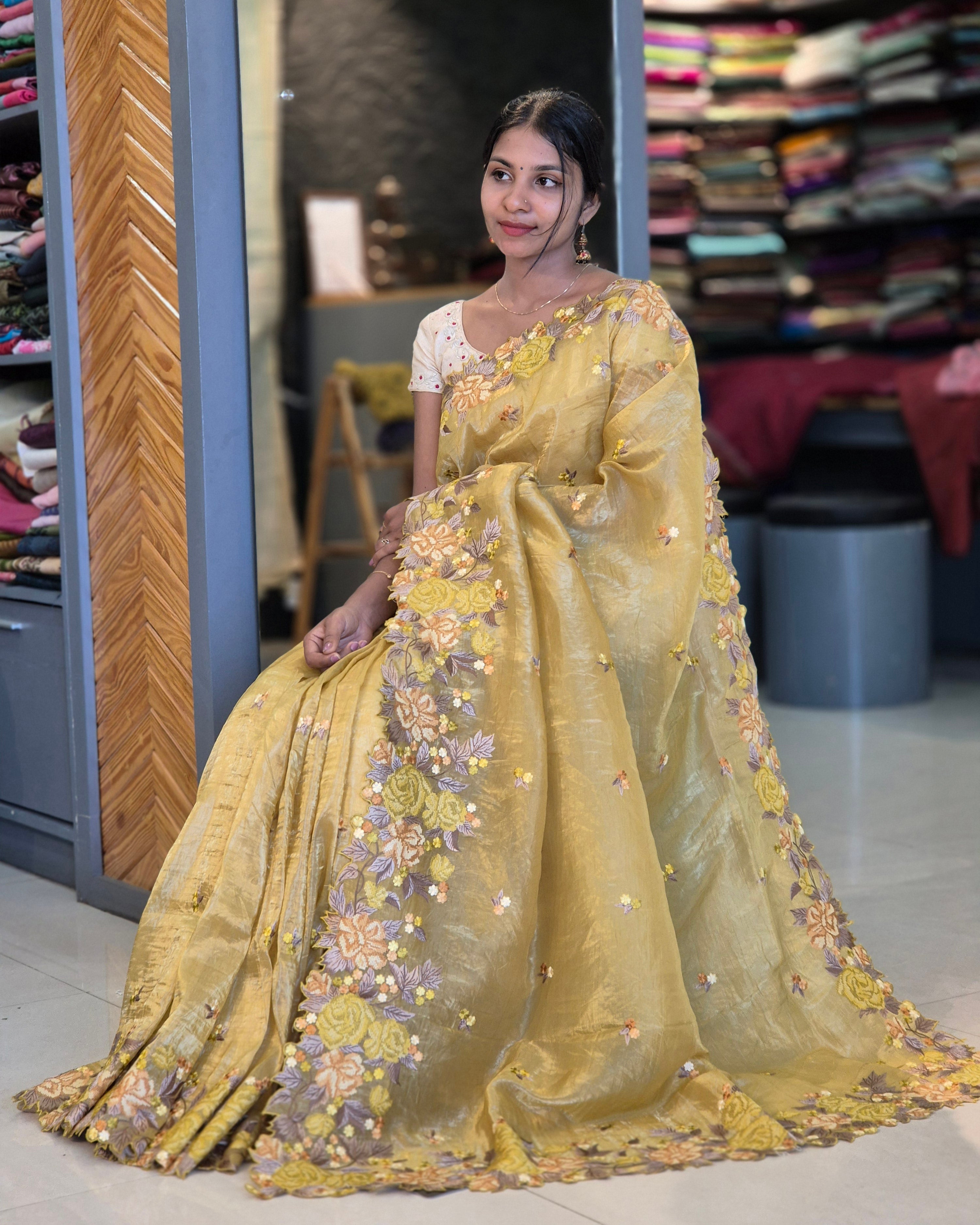 Cross Stitch Crush Glass Organza Saree | BLD287