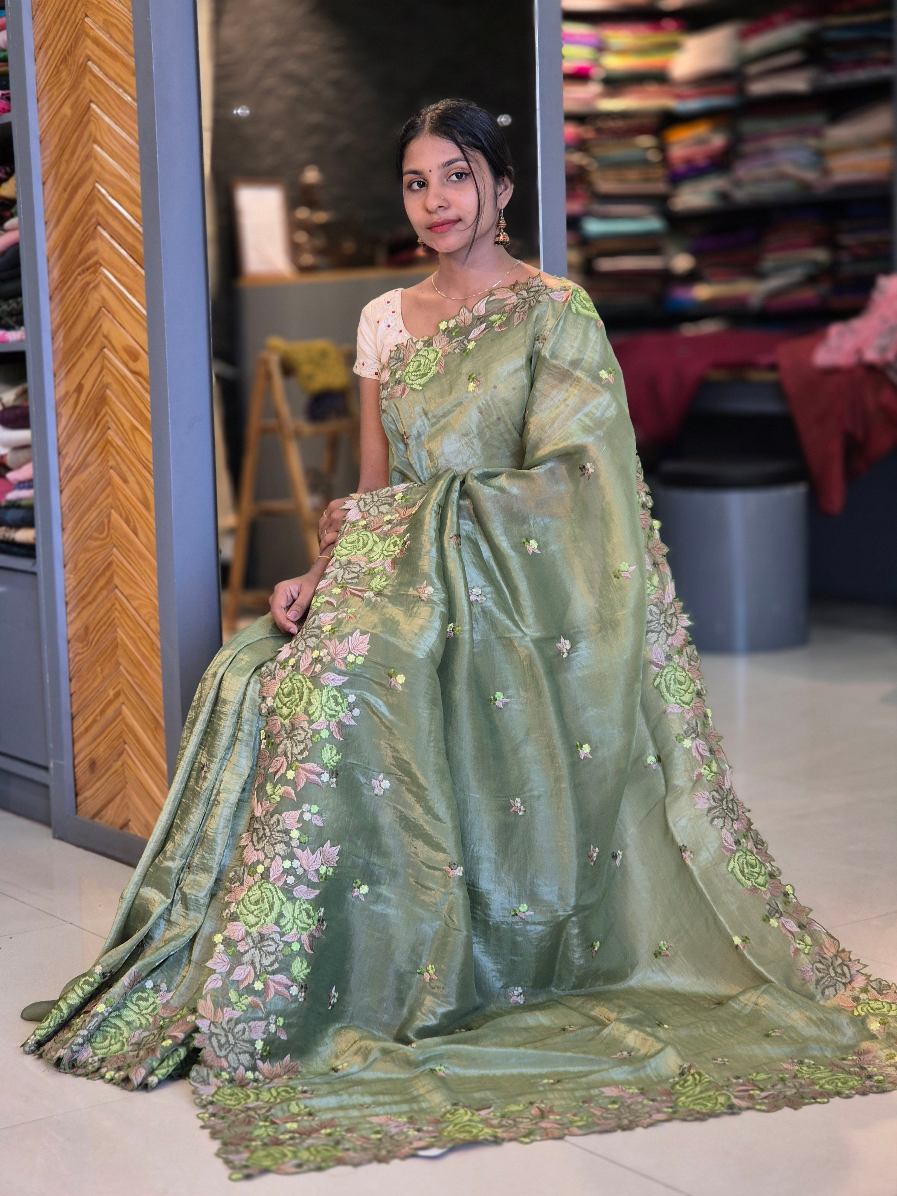 Cross Stitch Crush Glass Organza Saree | BLD287