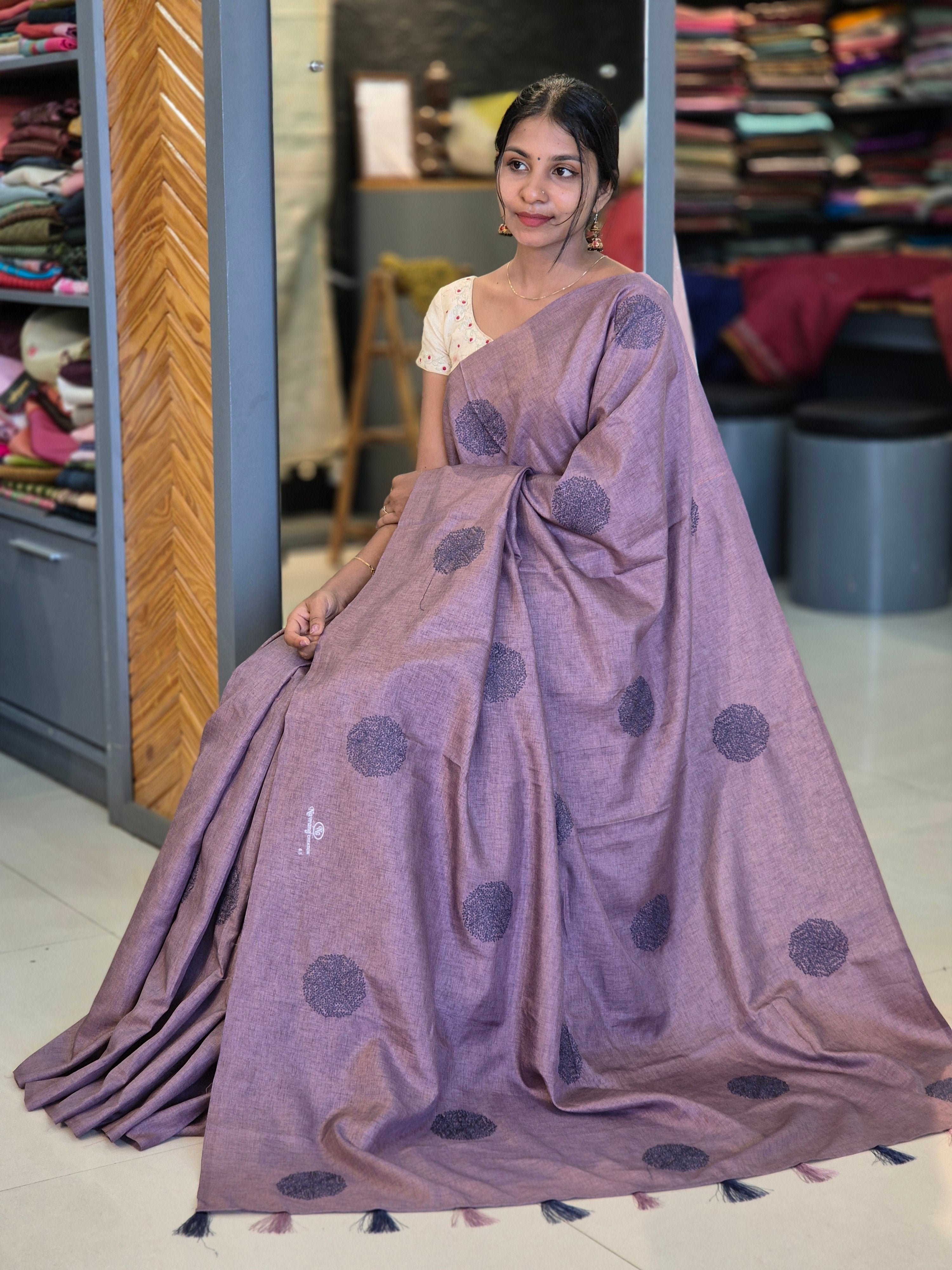 Machine Embroidery Semi Tussar Saree | SBP243