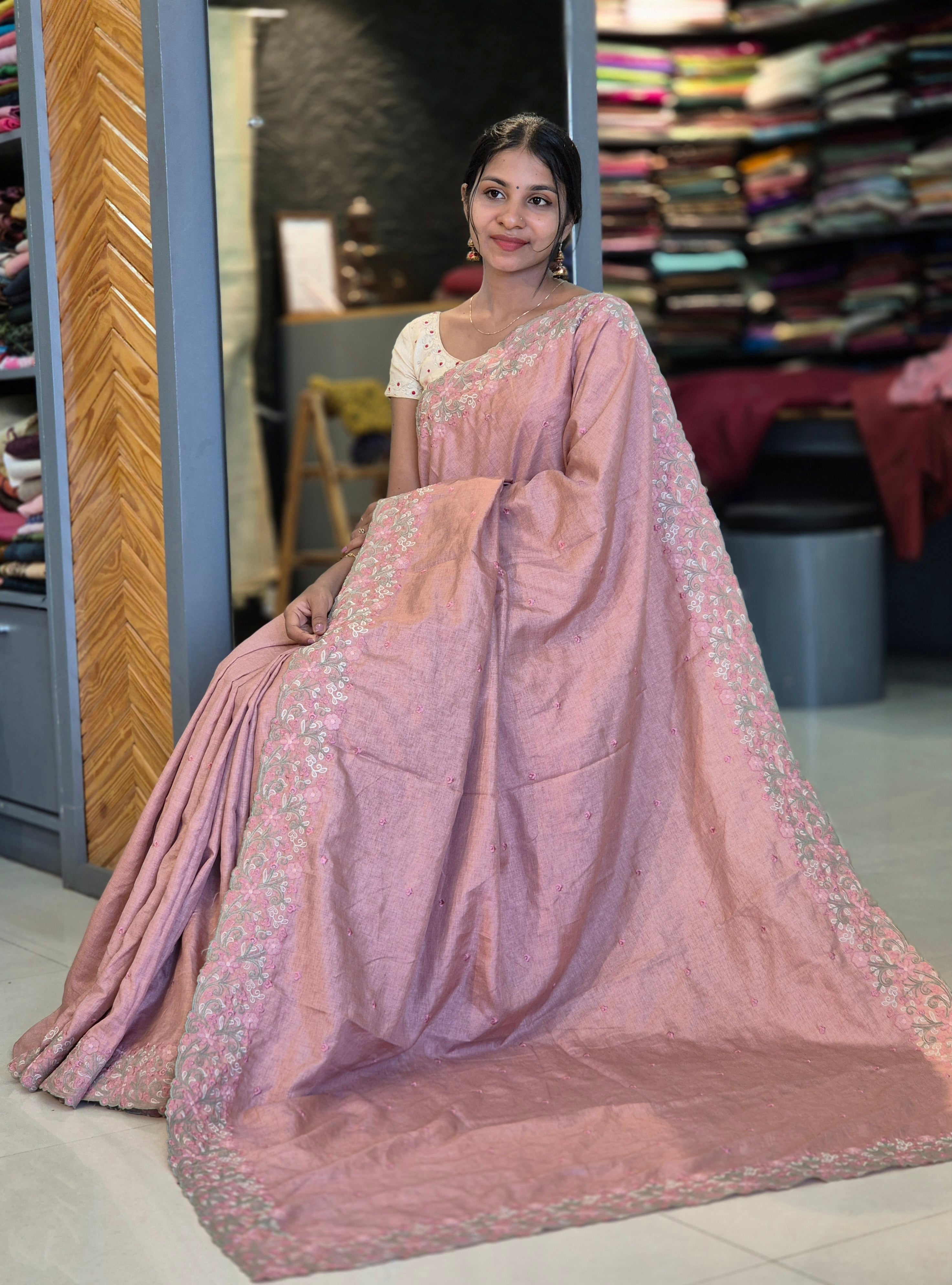 Machine Embroidery Semi Tussar Saree | SBP271