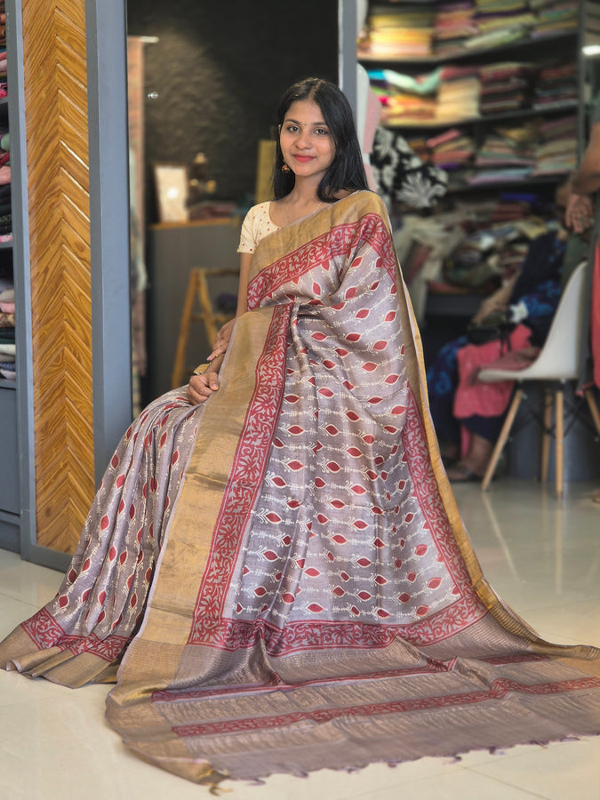 Printed Tussar Saree | AHR461