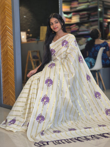 Stripe Weaving Kerala Cotton Saree | AHR449