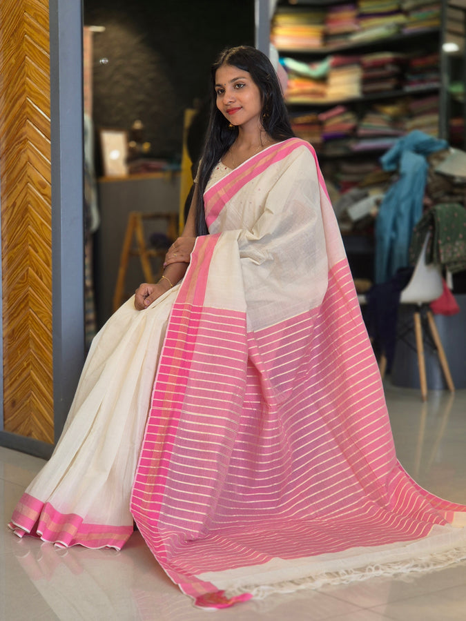 Stripe Pattern Kerala Cotton Saree | AHR443